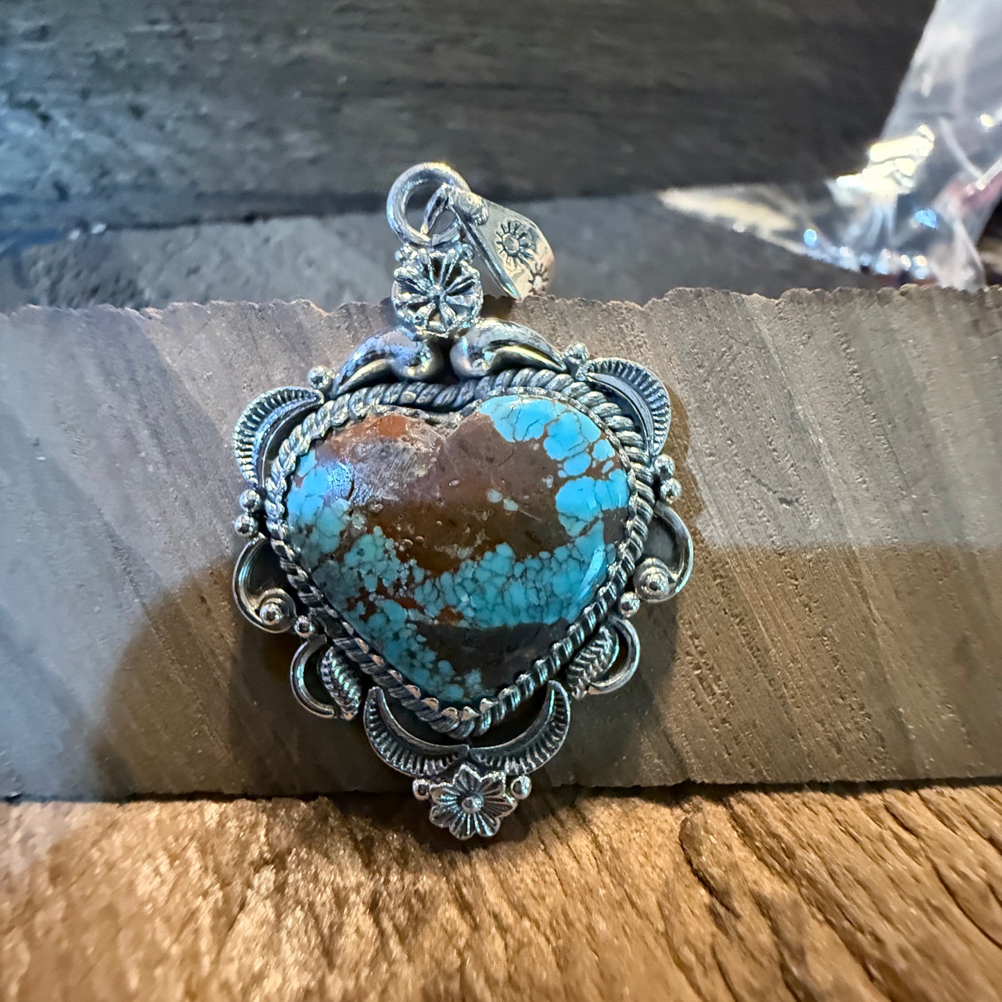Blue Moon Turquise Gemstone Heart Pendant in Sterling Silver, 2 Inches Wild West Boho