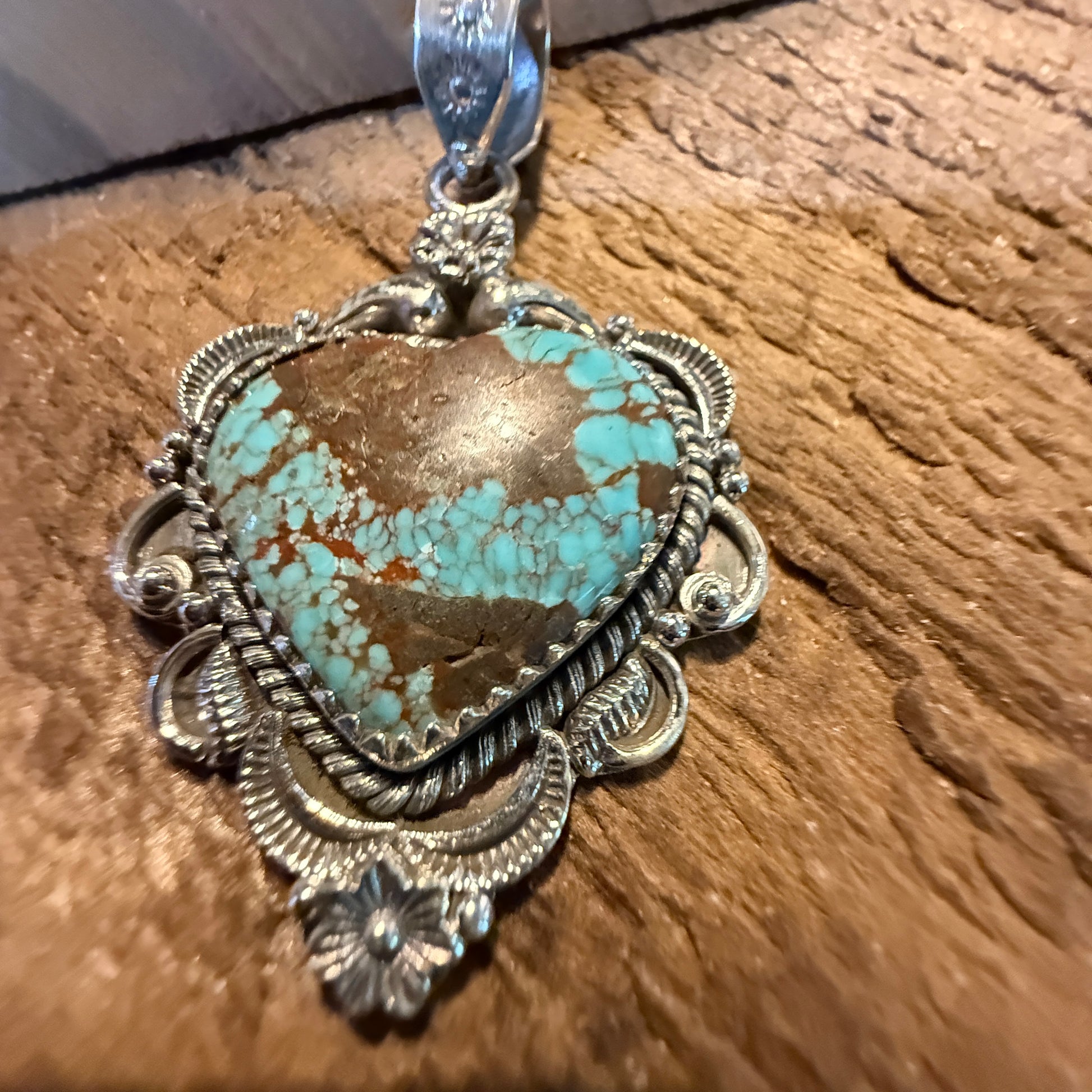 Blue Moon Turquise Gemstone Heart Pendant in Sterling Silver, 2 Inches Wild West Boho