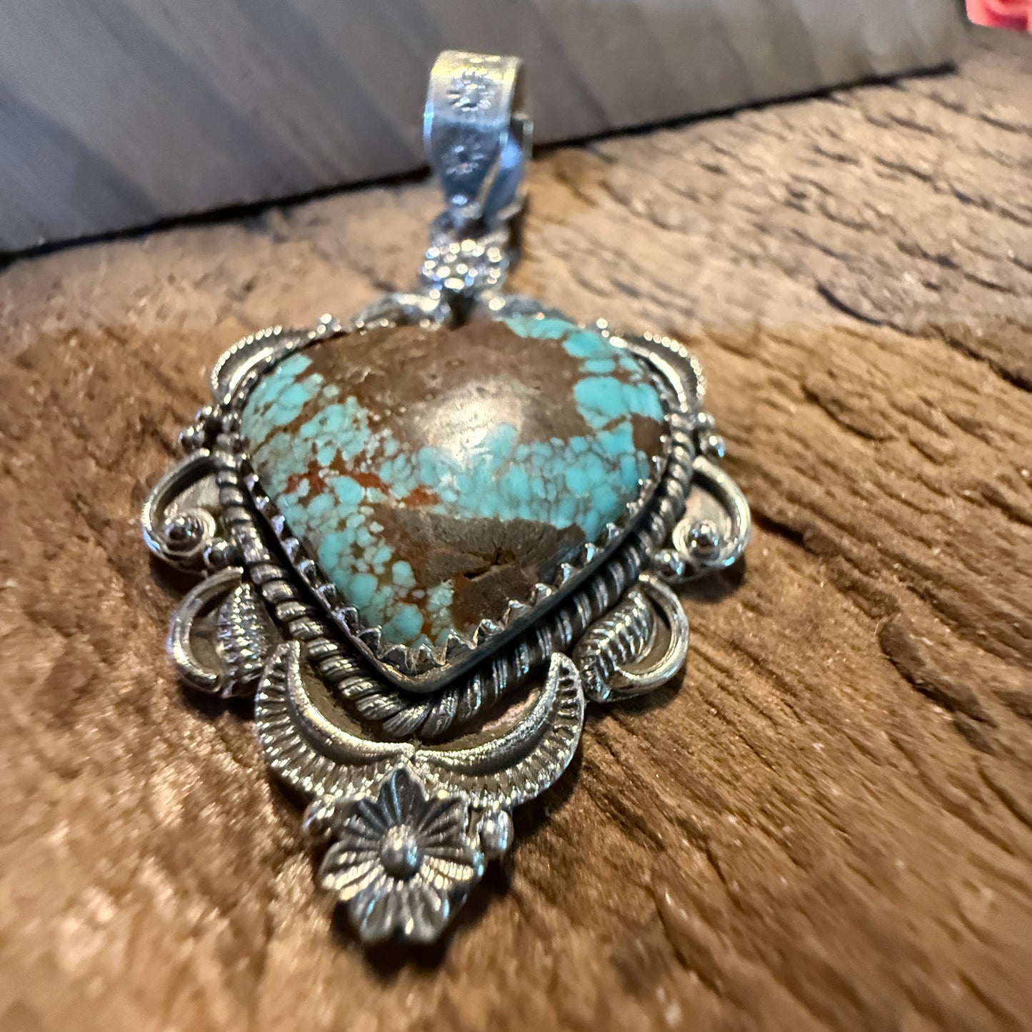 Blue Moon Turquise Gemstone Heart Pendant in Sterling Silver, 2 Inches Wild West Boho