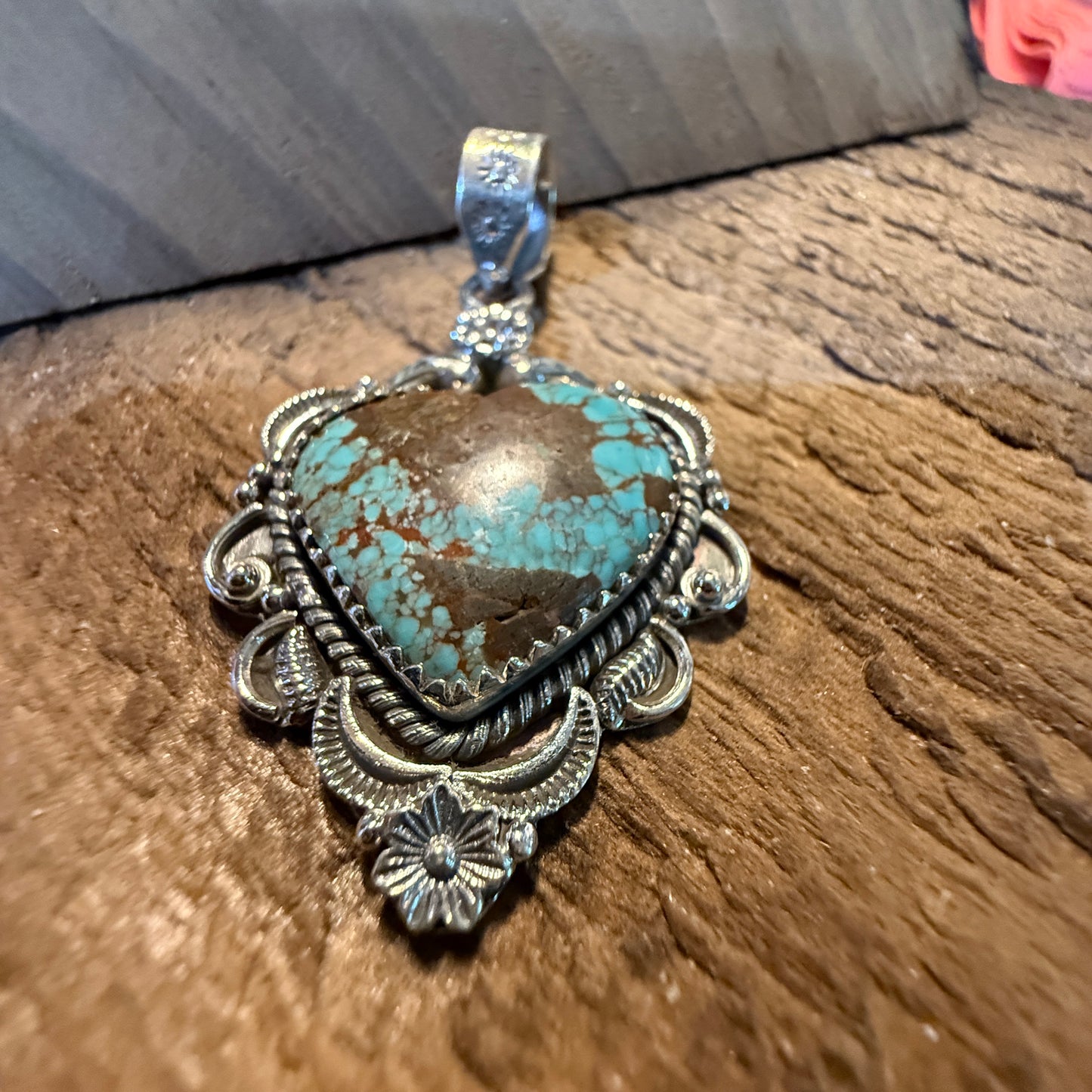 Blue Moon Turquise Gemstone Heart Pendant in Sterling Silver, 2 Inches Wild West Boho