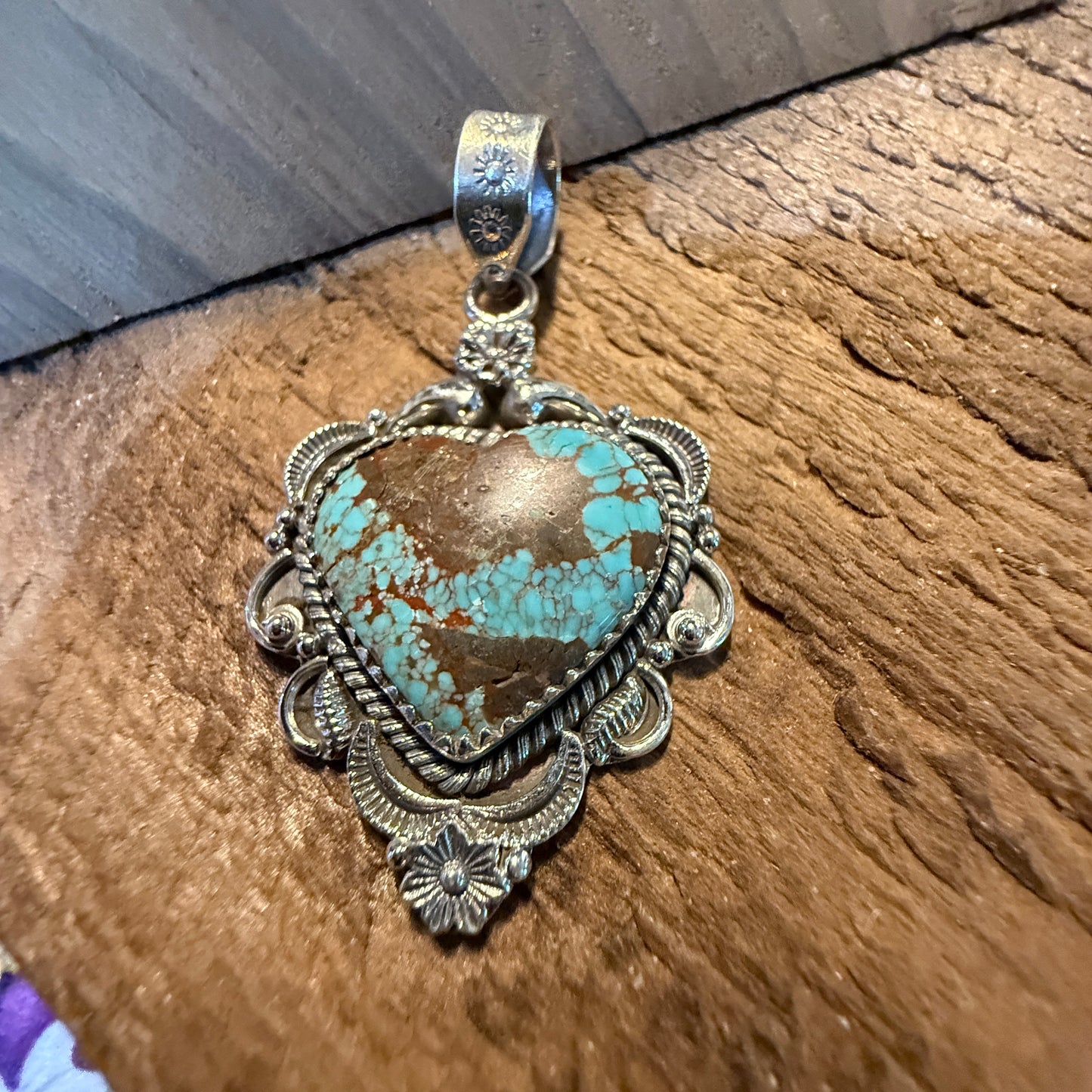 Blue Moon Turquise Gemstone Heart Pendant in Sterling Silver, 2 Inches Wild West Boho