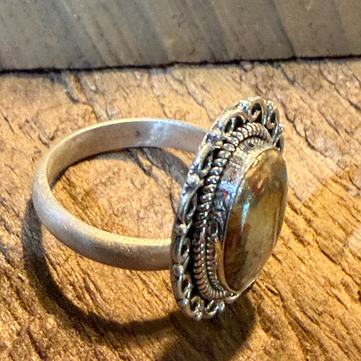 Honey Dahlia and Turquoise Gemstone Ring Adjustable in Sterling Silver Wild West Boho