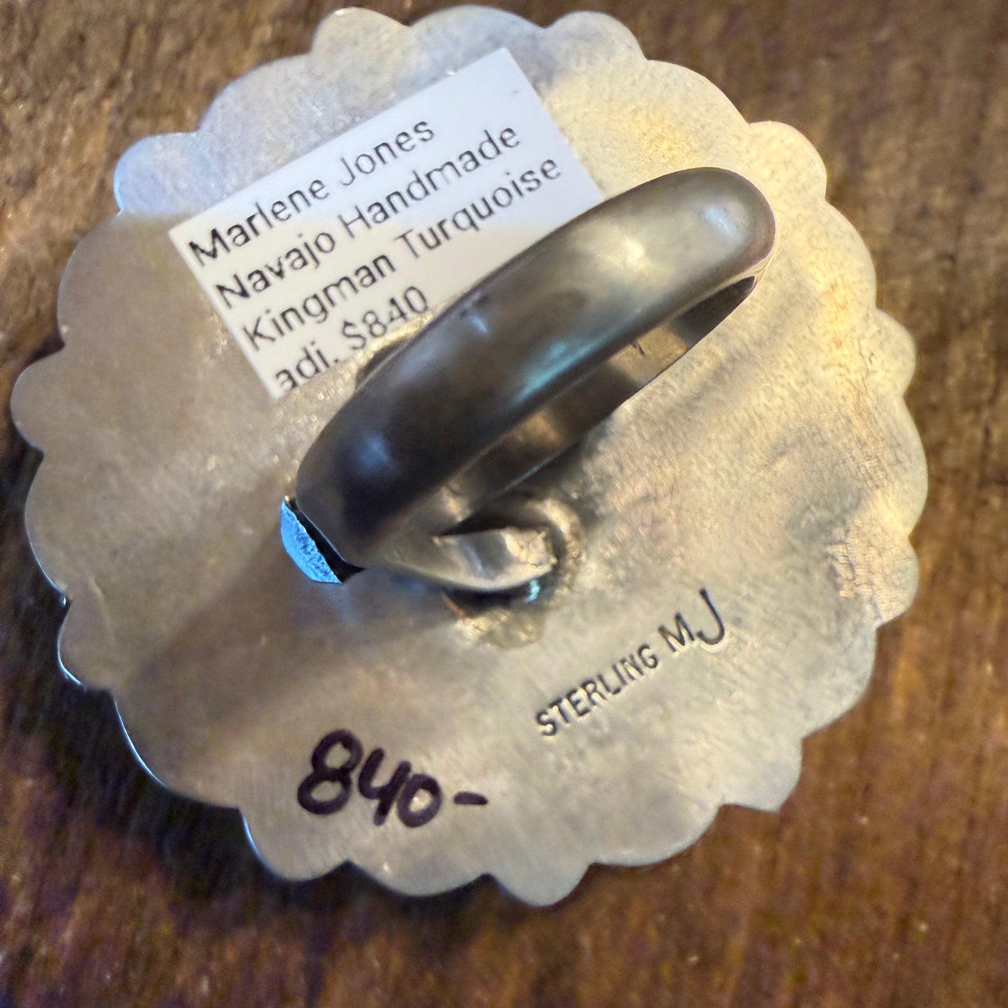 Marlene Jones Signed Navajo Handmade Coin Kingman Cluster Ring in Sterling Silver Wild West Boho