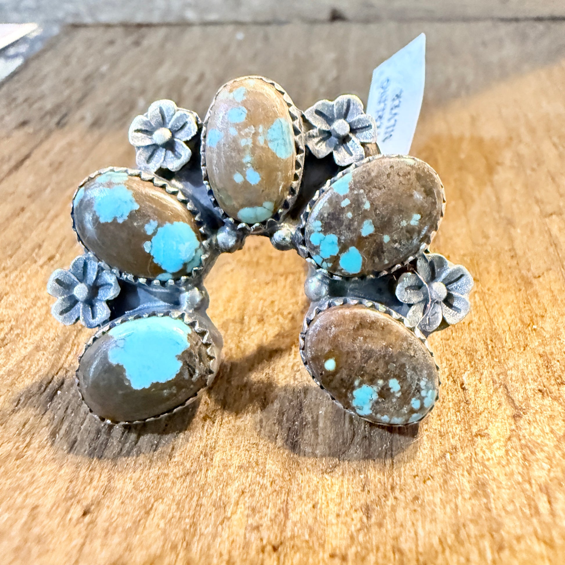 Mine Number 8 Turquoise Gemstones Naja Adjustable Ring Sterling Silver Wild West Boho