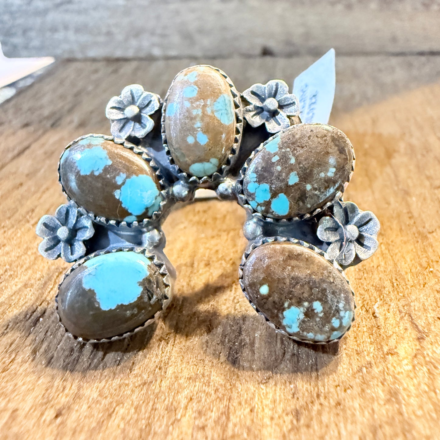 Mine Number 8 Turquoise Gemstones Naja Adjustable Ring Sterling Silver Wild West Boho