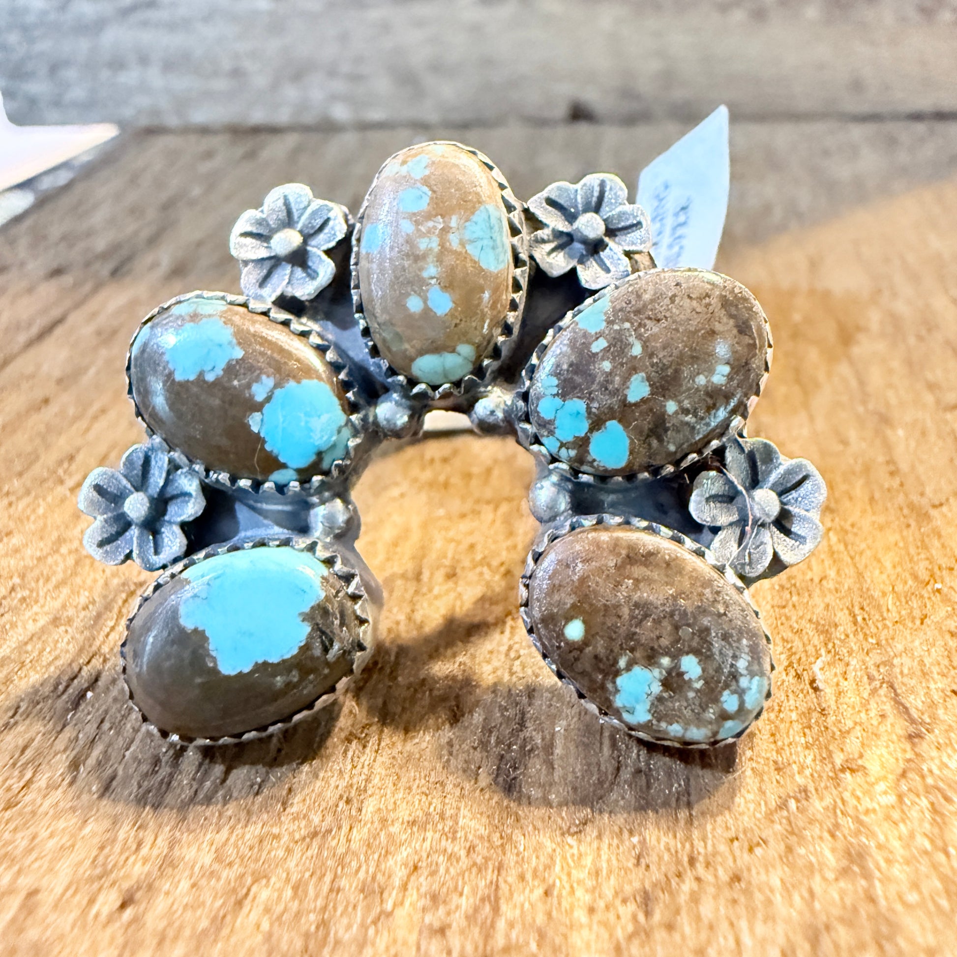 Mine Number 8 Turquoise Gemstones Naja Adjustable Ring Sterling Silver Wild West Boho