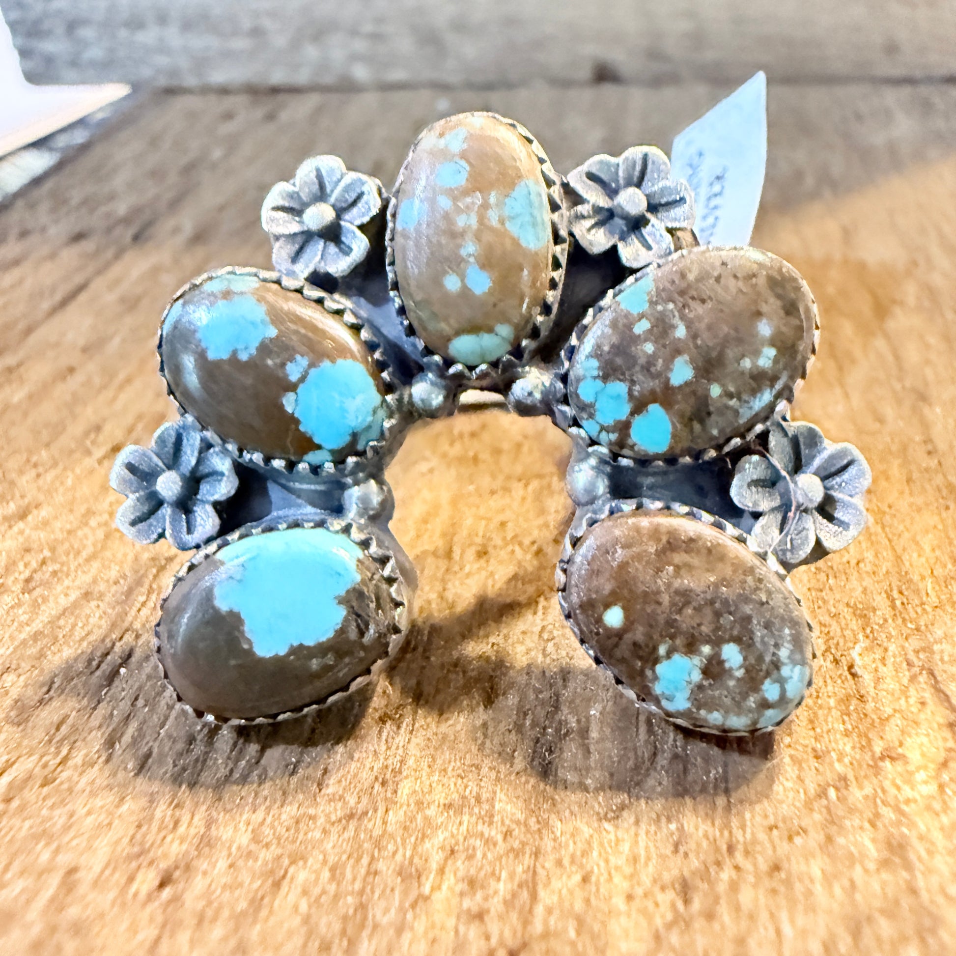 Mine Number 8 Turquoise Gemstones Naja Adjustable Ring Sterling Silver Wild West Boho