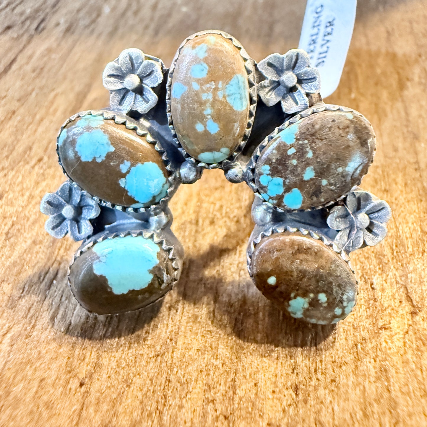 Mine Number 8 Turquoise Gemstones Naja Adjustable Ring Sterling Silver Wild West Boho