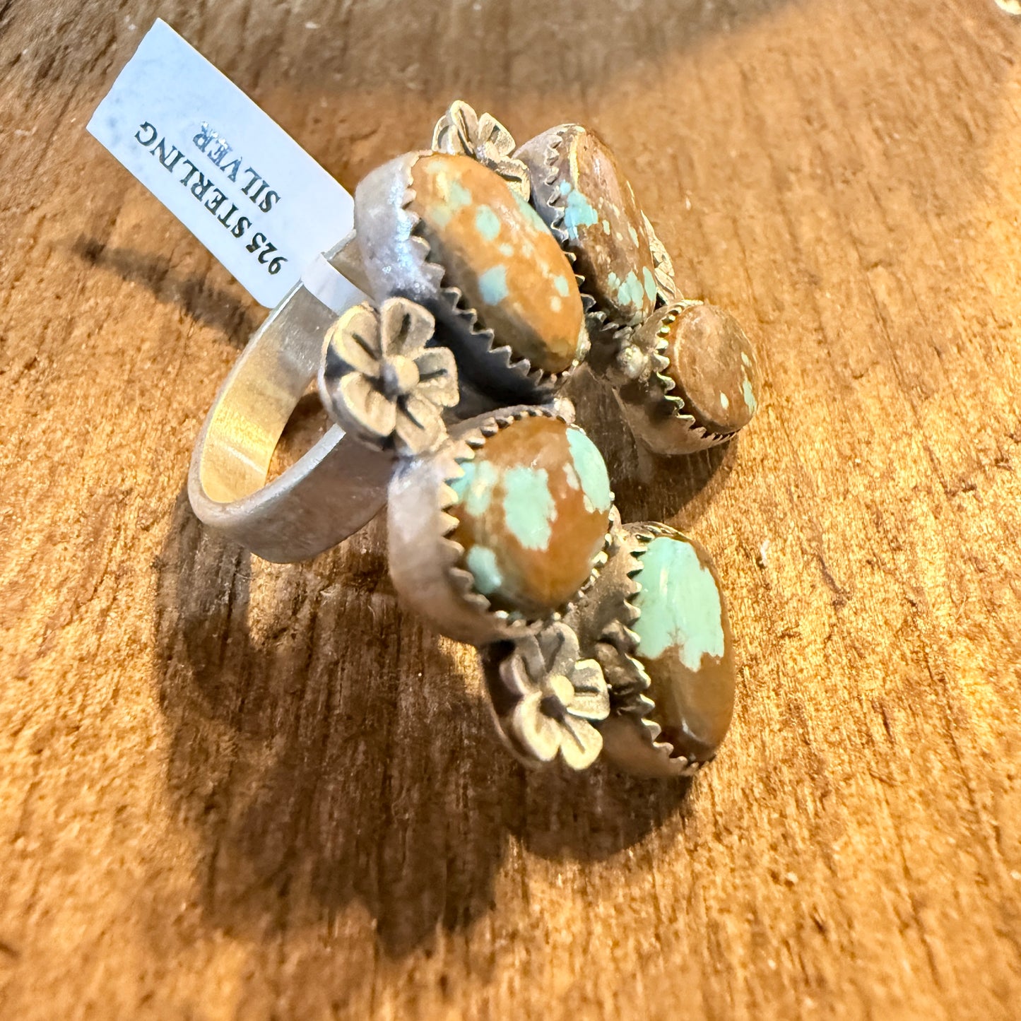 Mine Number 8 Turquoise Gemstones Naja Adjustable Ring Sterling Silver Wild West Boho
