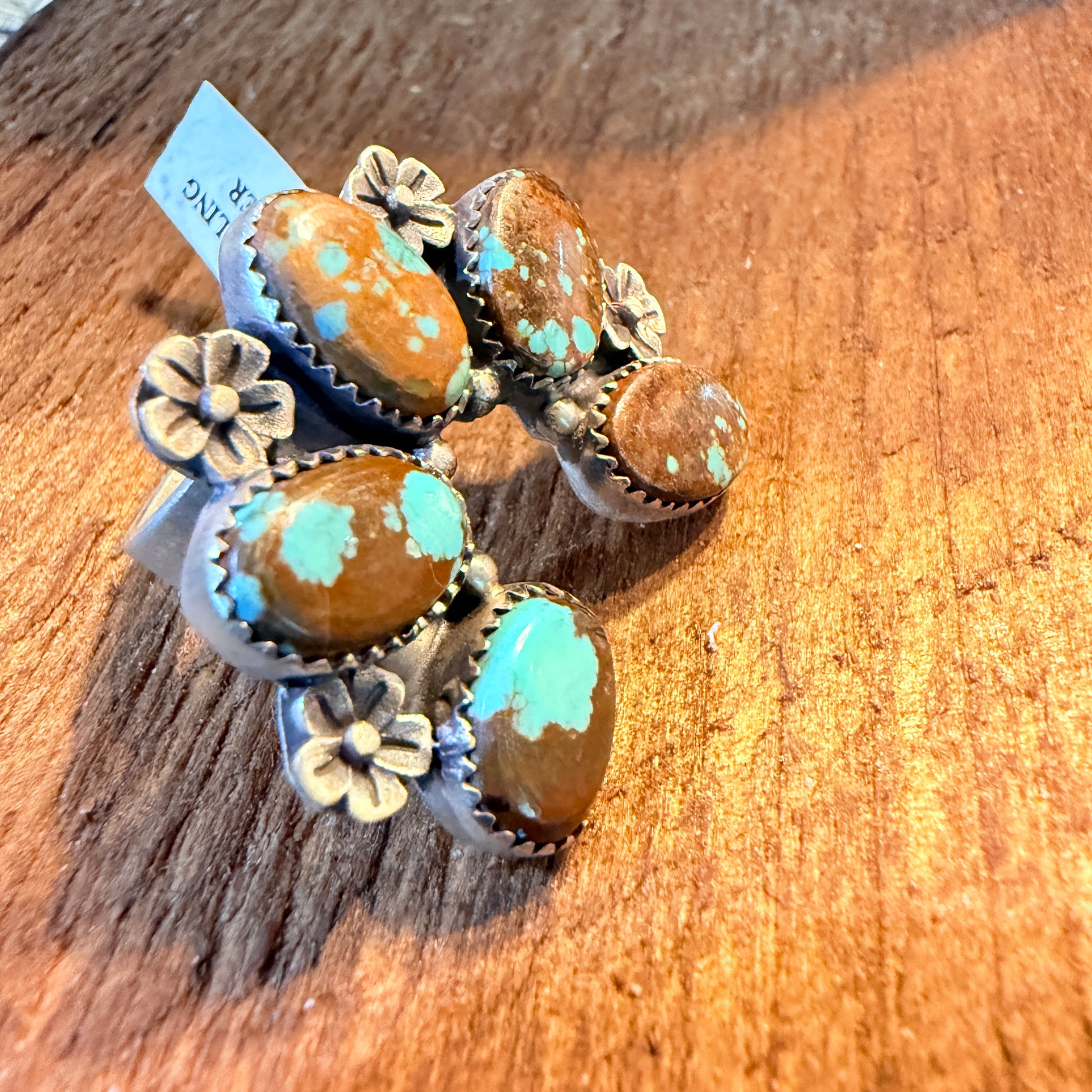 Mine Number 8 Turquoise Gemstones Naja Adjustable Ring Sterling Silver Wild West Boho