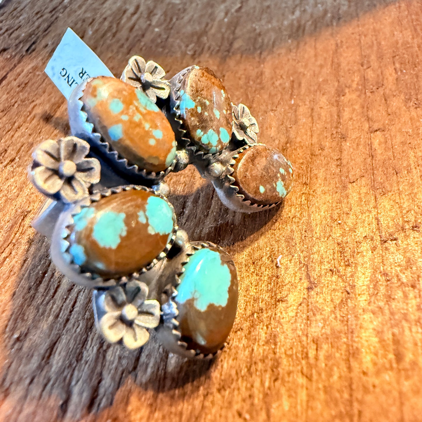 Mine Number 8 Turquoise Gemstones Naja Adjustable Ring Sterling Silver Wild West Boho