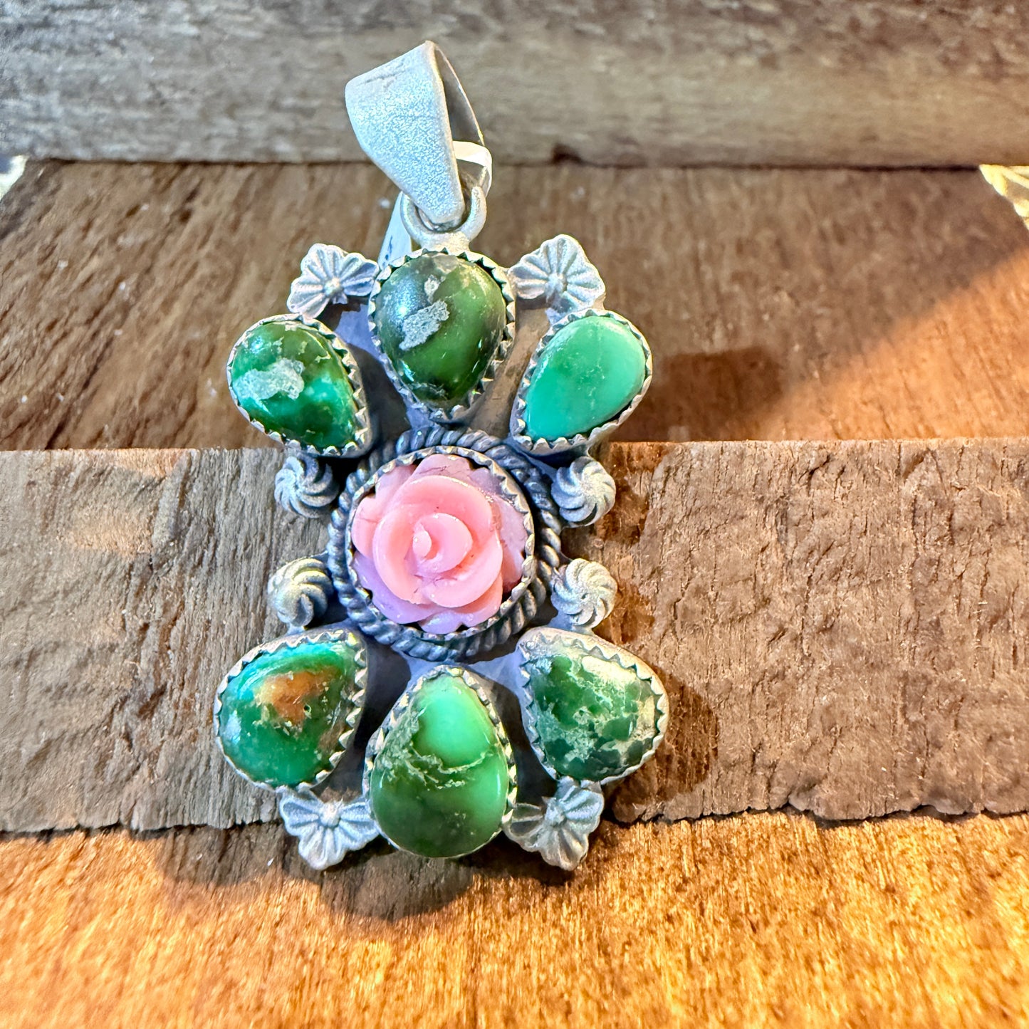 Sonoran Gold Pink Conch Rose 2 Inch Cluster Pendant Sterling Silver Wild West Boho