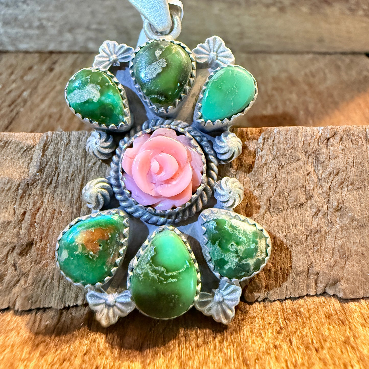 Sonoran Gold Pink Conch Rose 2 Inch Cluster Pendant Sterling Silver Wild West Boho