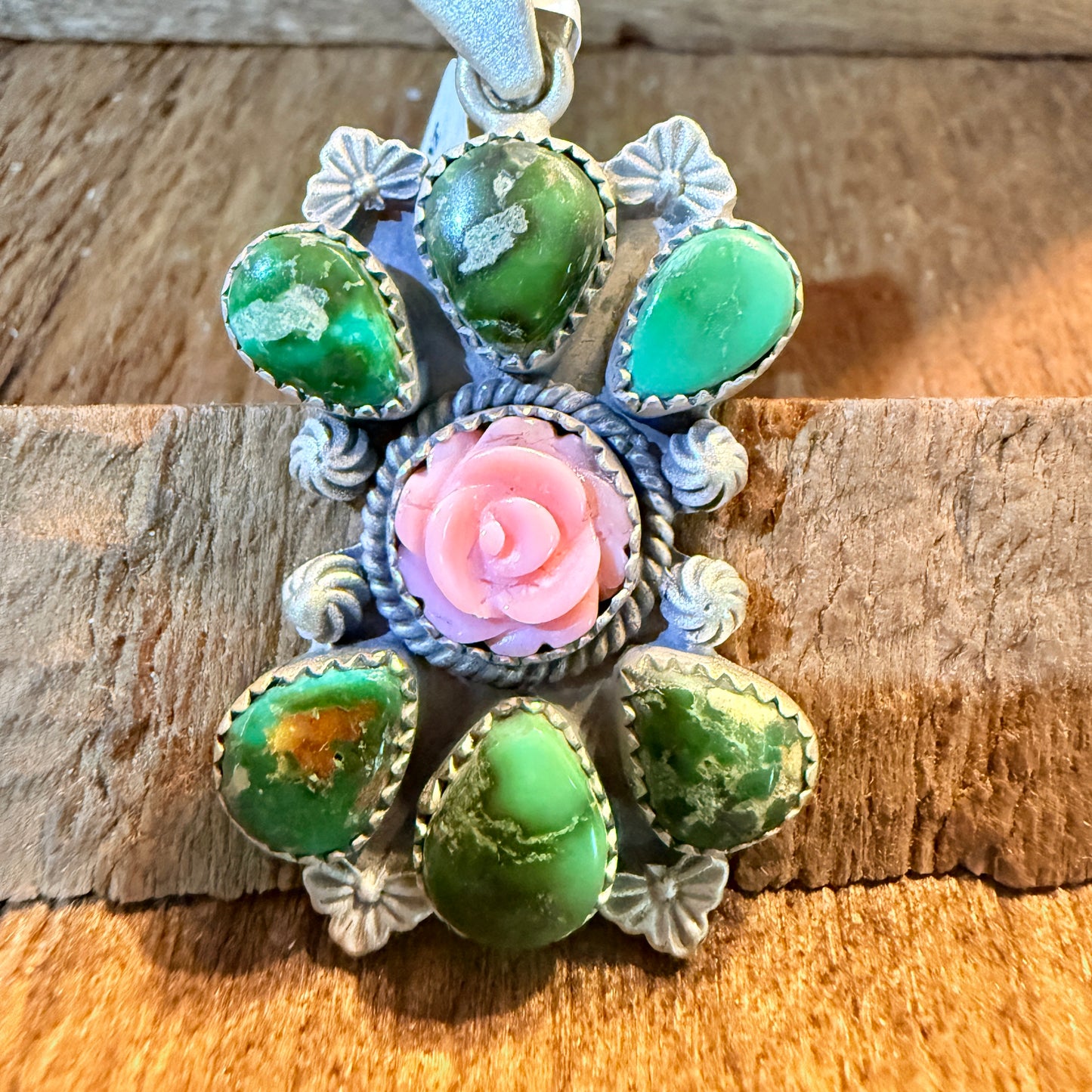 Sonoran Gold Pink Conch Rose 2 Inch Cluster Pendant Sterling Silver Wild West Boho