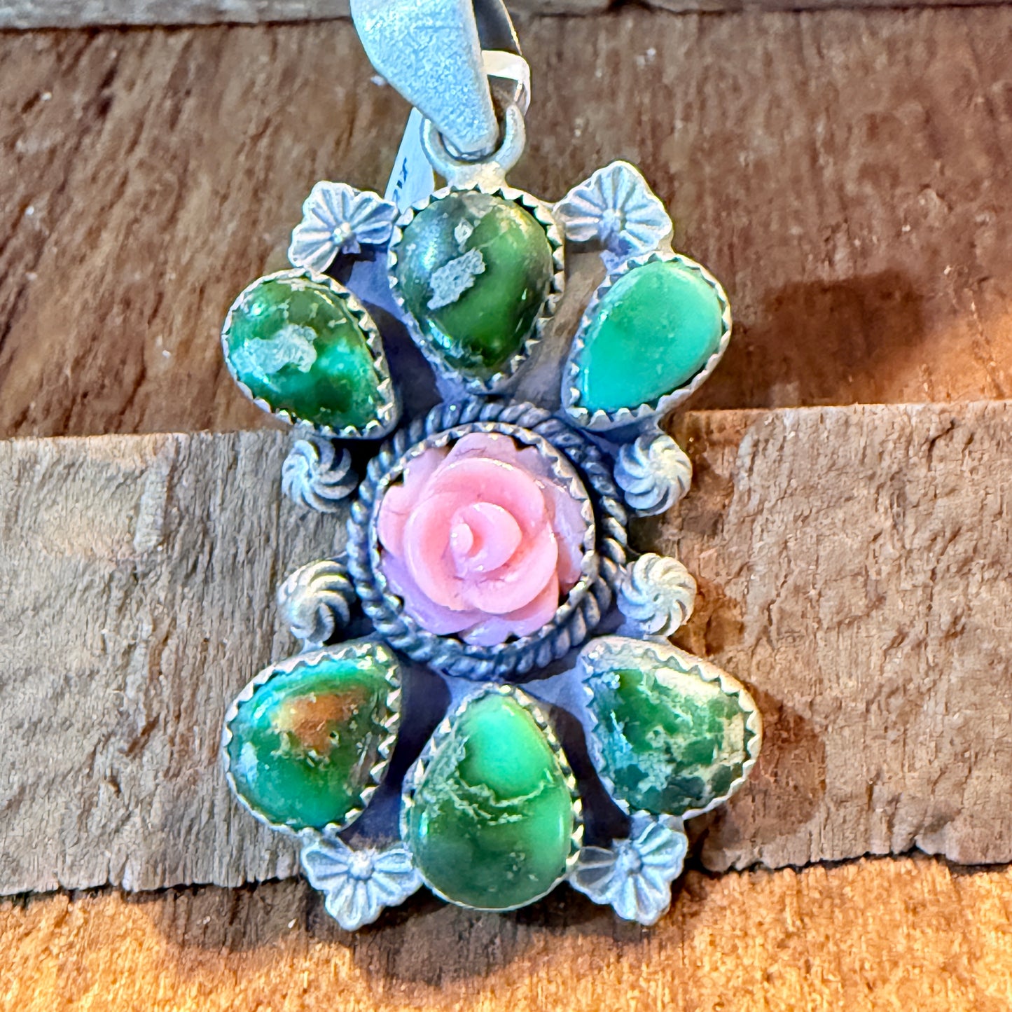 Sonoran Gold Pink Conch Rose 2 Inch Cluster Pendant Sterling Silver Wild West Boho