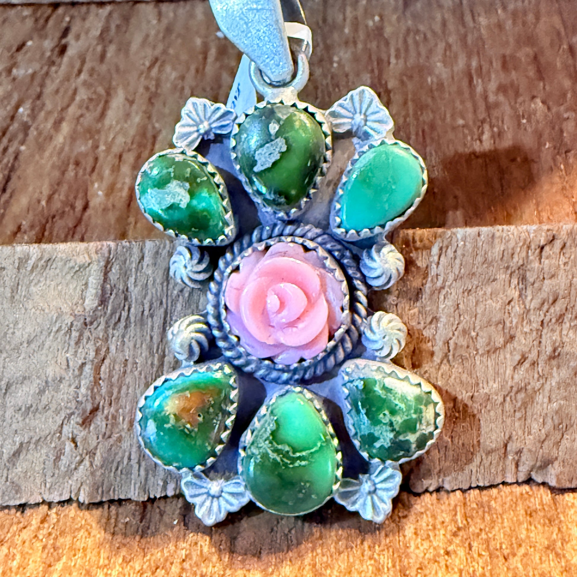 Sonoran Gold Pink Conch Rose 2 Inch Cluster Pendant Sterling Silver Wild West Boho