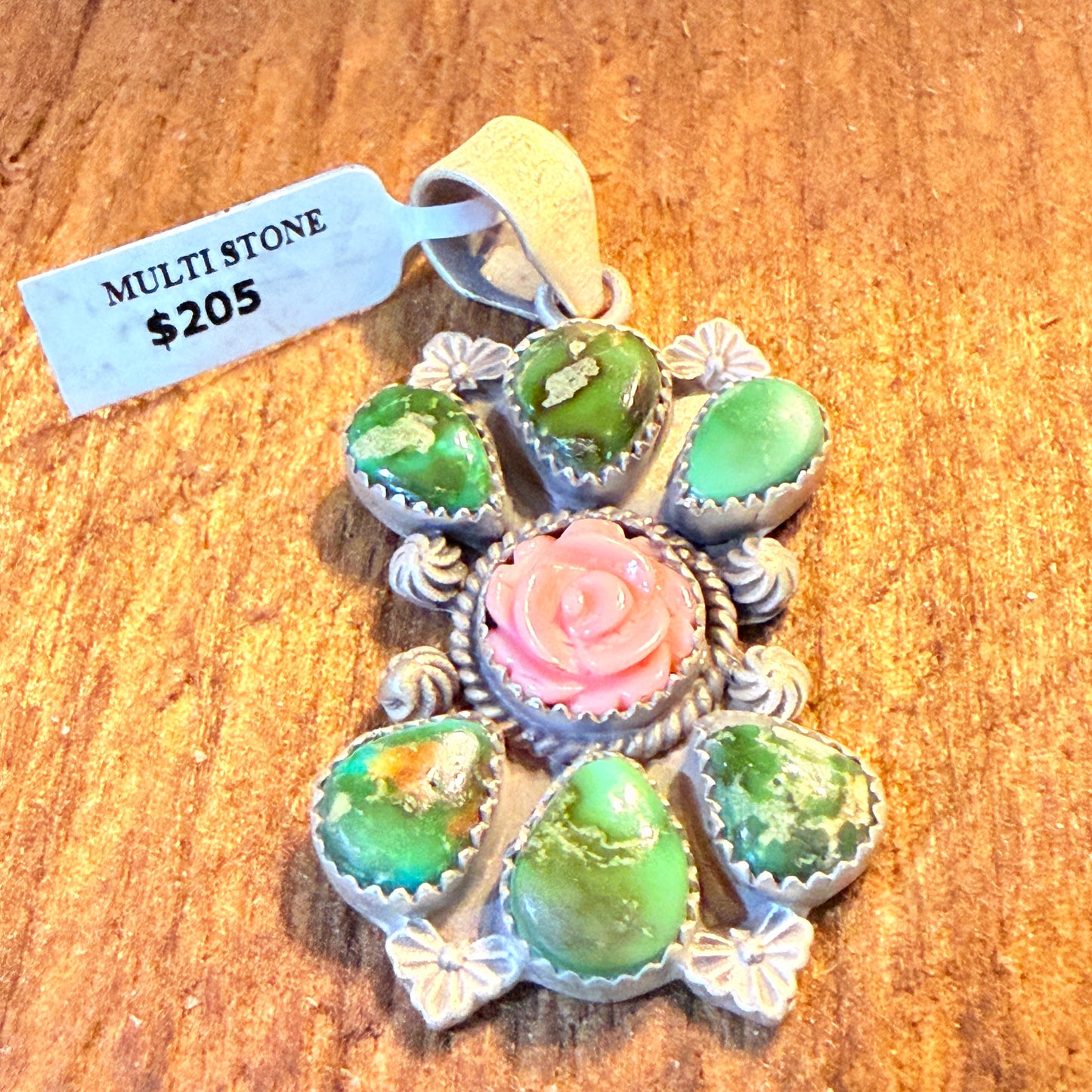 Sonoran Gold Pink Conch Rose 2 Inch Cluster Pendant Sterling Silver Wild West Boho