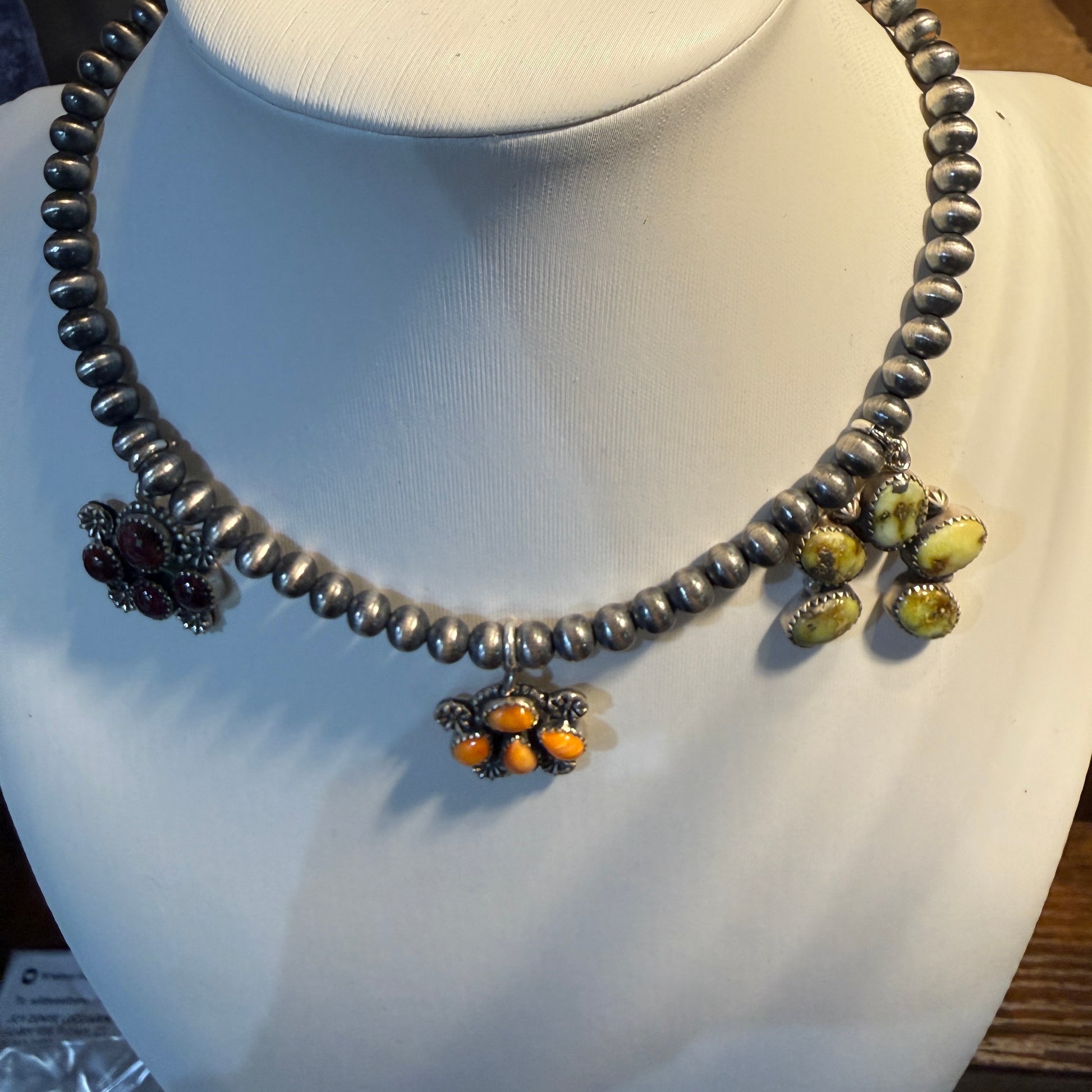 Purple Spiny Orange Spiny Paloma Turquoise Desert Pearl Choker Necklace 14 Inch Wild West Boho