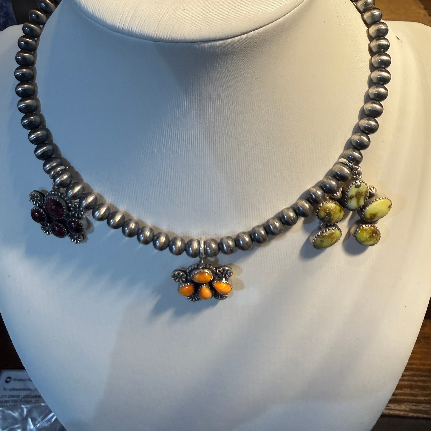 Purple Spiny Orange Spiny Paloma Turquoise Desert Pearl Choker Necklace 14 Inch Wild West Boho