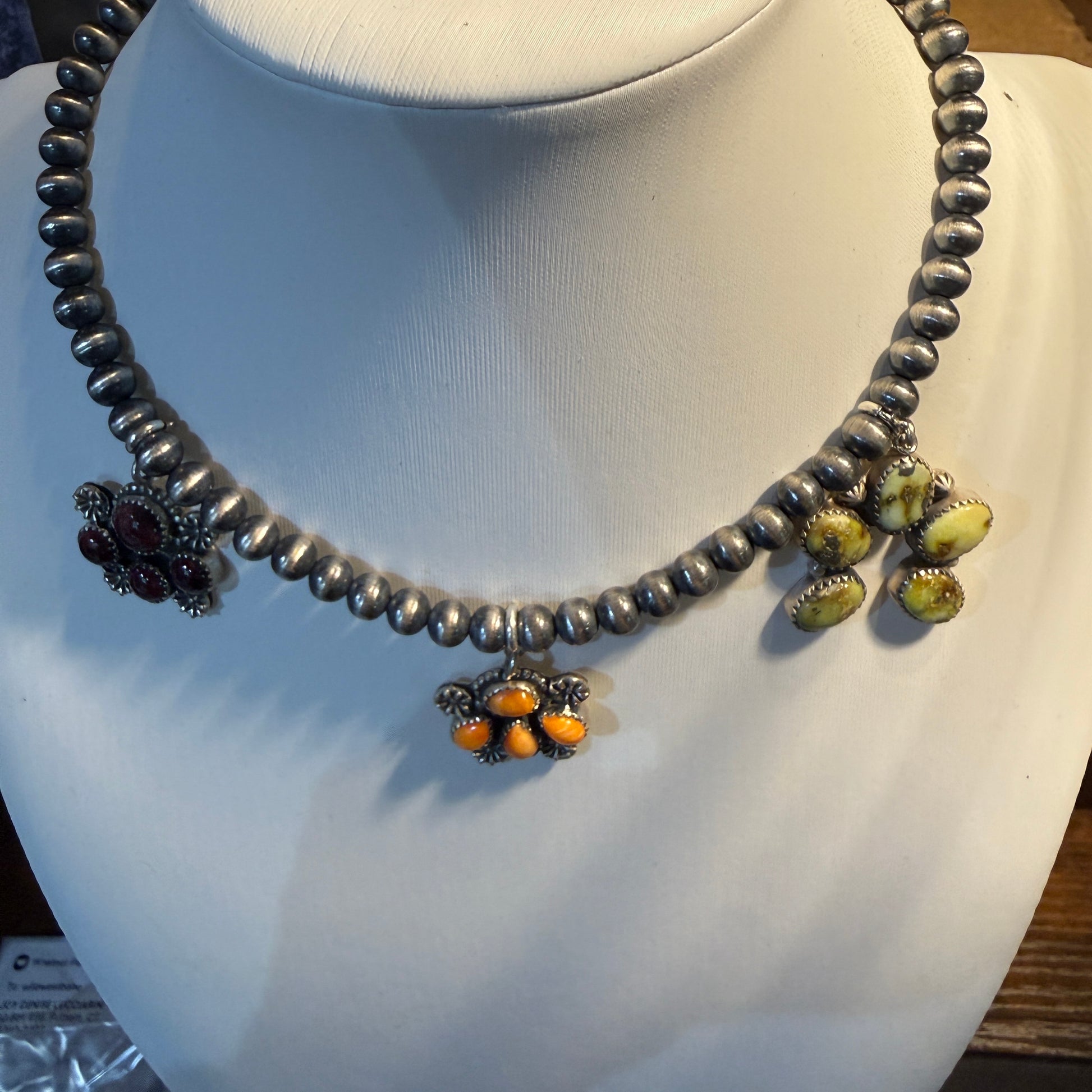 Purple Spiny Orange Spiny Paloma Turquoise Desert Pearl Choker Necklace 14 Inch Wild West Boho