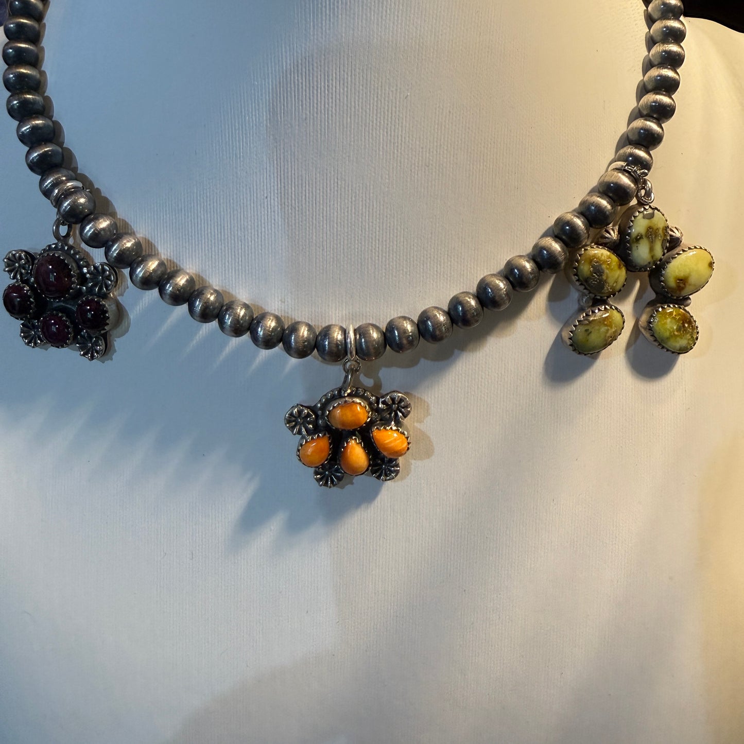 Purple Spiny Orange Spiny Paloma Turquoise Desert Pearl Choker Necklace 14 Inch Wild West Boho
