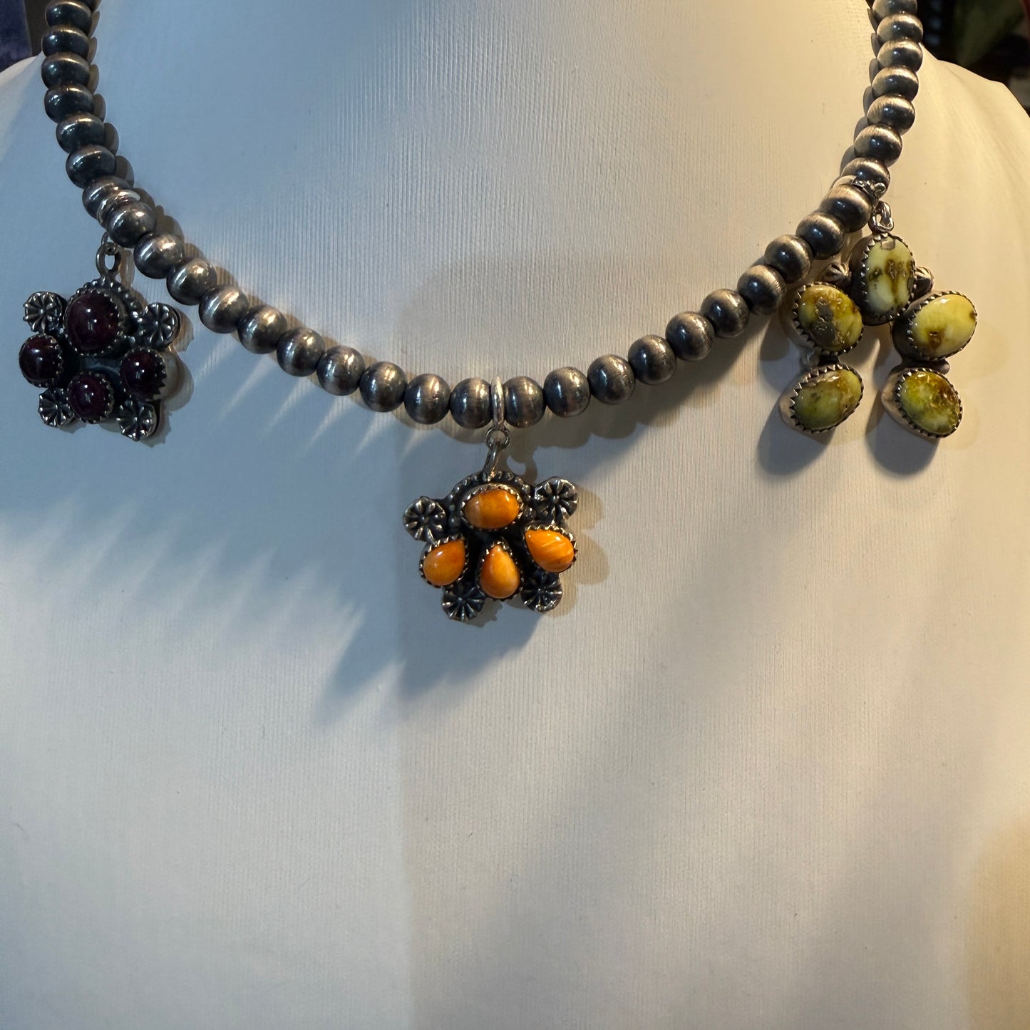 Purple Spiny Orange Spiny Paloma Turquoise Desert Pearl Choker Necklace 14 Inch Wild West Boho