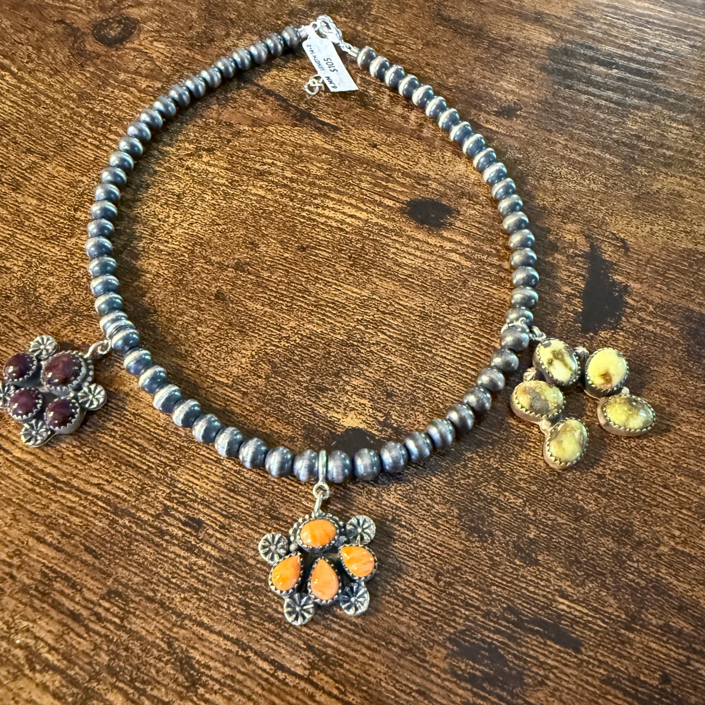Purple Spiny Orange Spiny Paloma Turquoise Desert Pearl Choker Necklace 14 Inch Wild West Boho