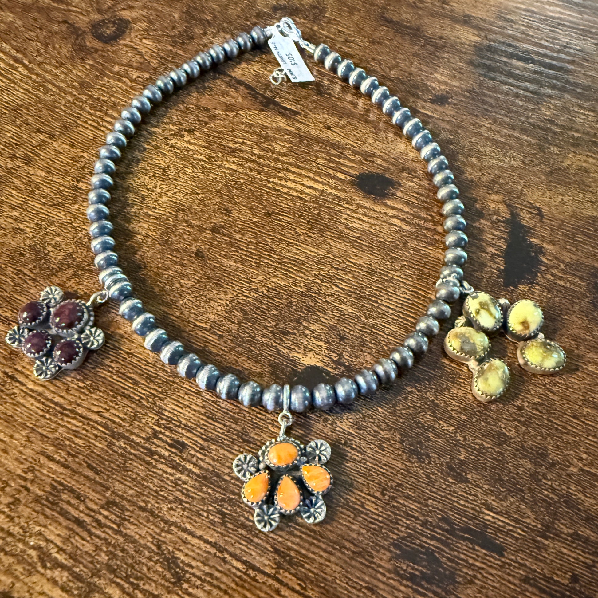 Purple Spiny Orange Spiny Paloma Turquoise Desert Pearl Choker Necklace 14 Inch Wild West Boho