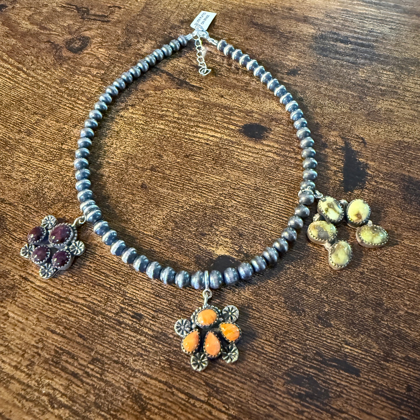 Purple Spiny Orange Spiny Paloma Turquoise Desert Pearl Choker Necklace 14 Inch Wild West Boho