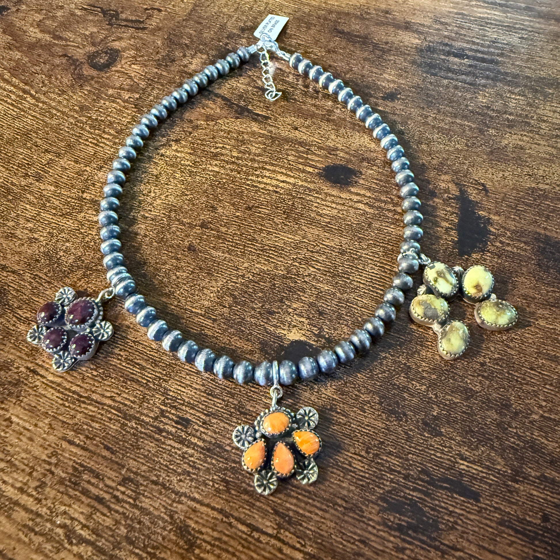 Purple Spiny Orange Spiny Paloma Turquoise Desert Pearl Choker Necklace 14 Inch Wild West Boho