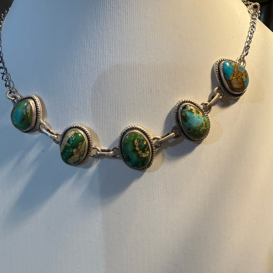 Sonoran Gold Turquoise Gemstone 16 Inch Choker Necklace, 16 Inch Wild West Boho