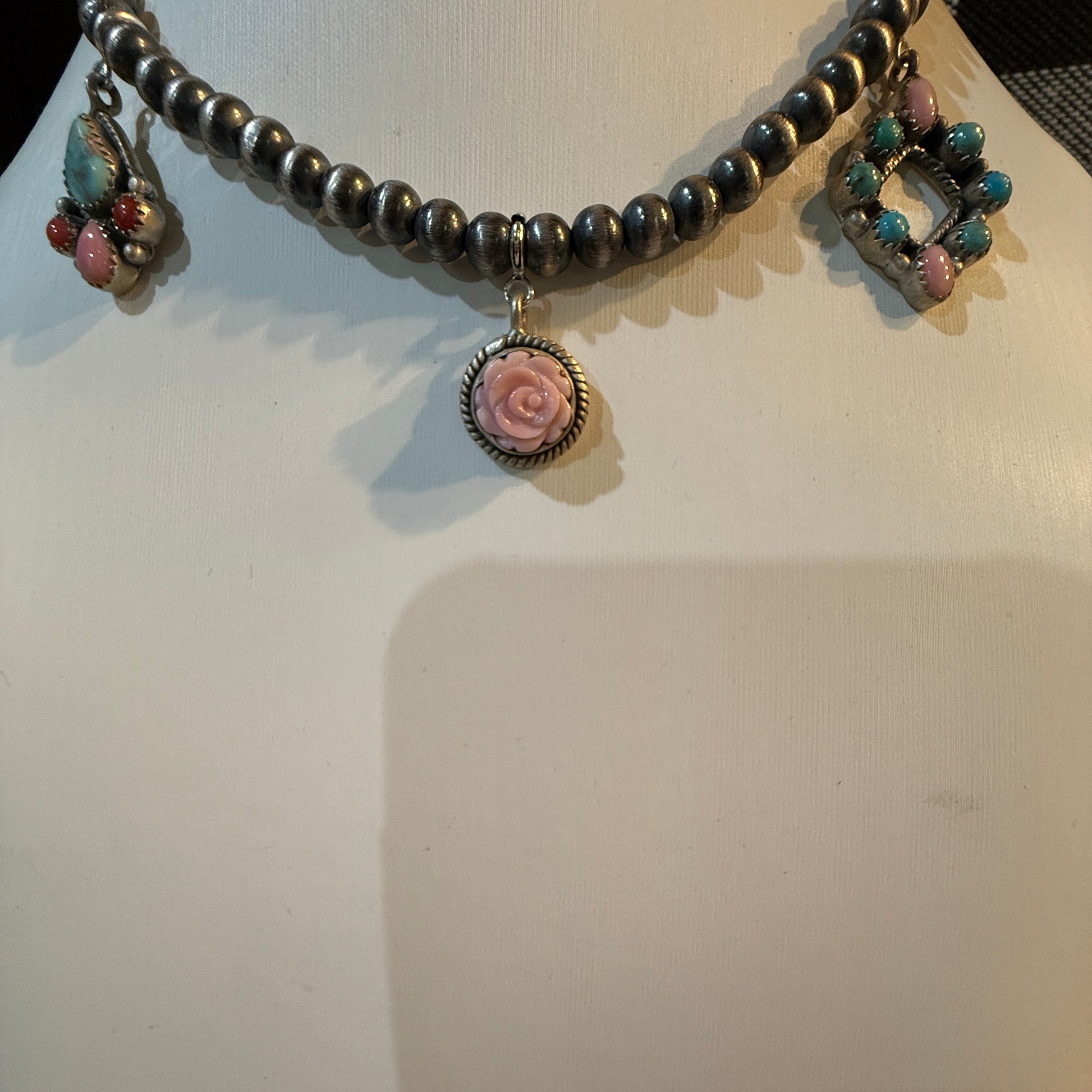 Queen Pink Conch And Kingman Turquoise Choker Necklace 14 Inch Desert Pearls Wild West Boho