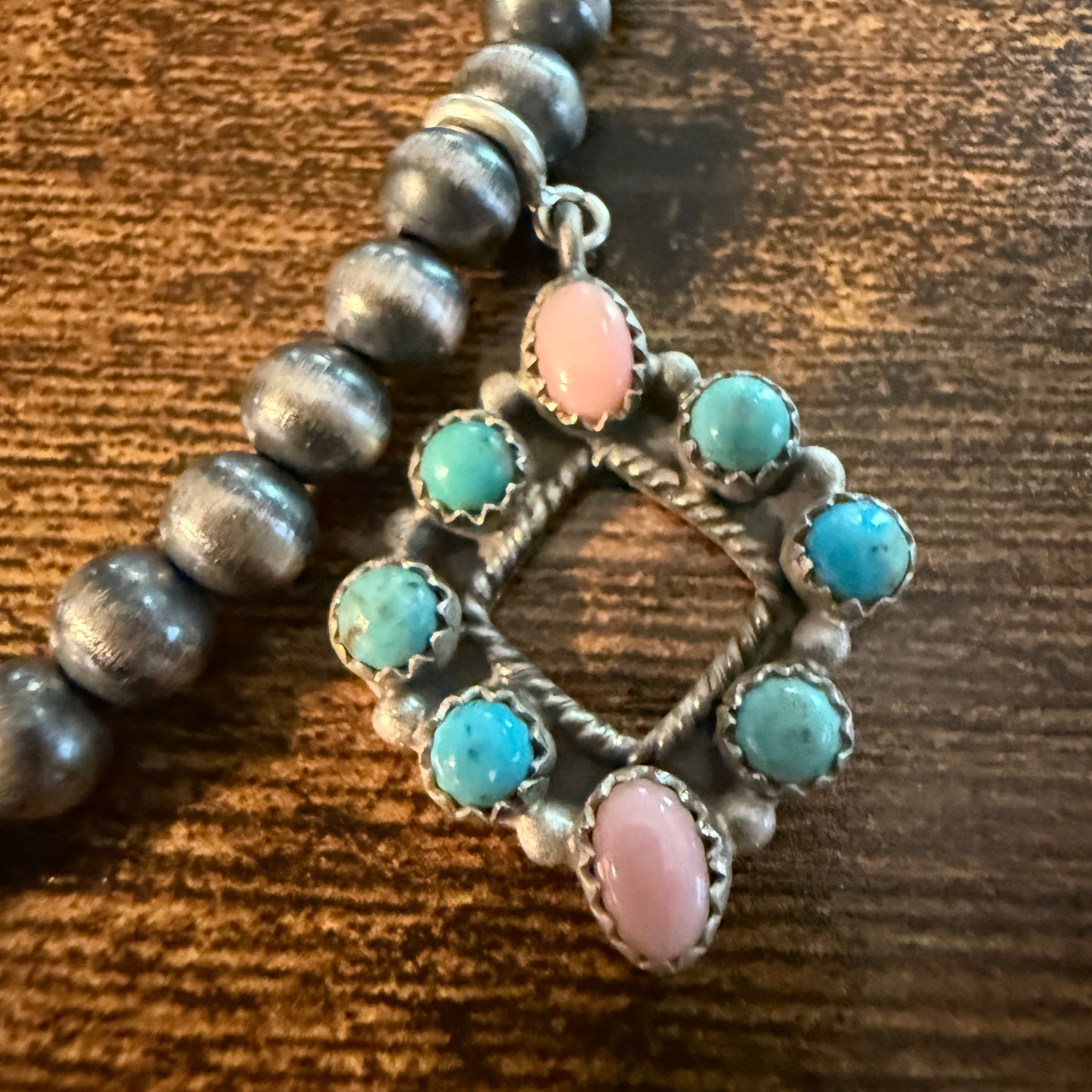 Queen Pink Conch And Kingman Turquoise Choker Necklace 14 Inch Desert Pearls Wild West Boho