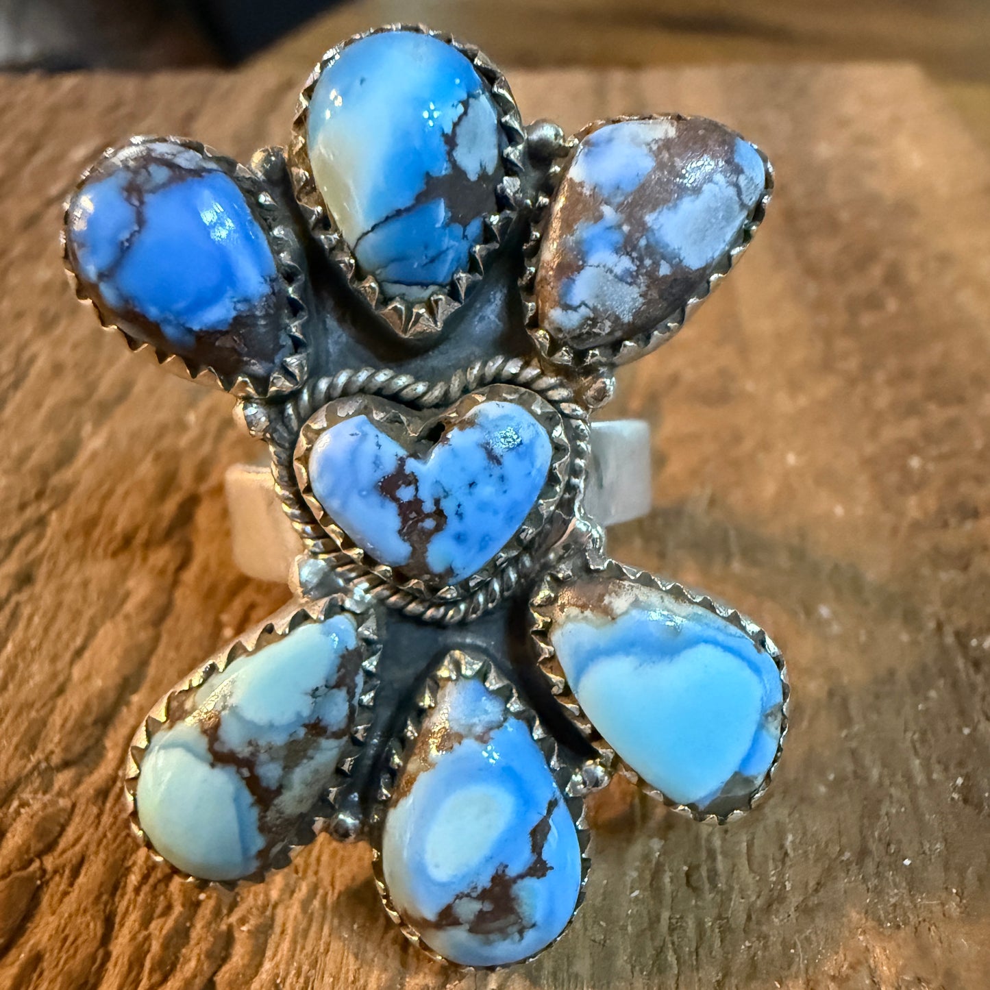 Golden Hills Turquoise Gemstone Oversized Heart Adjustable Ring in Sterling Silver Wild West Boho