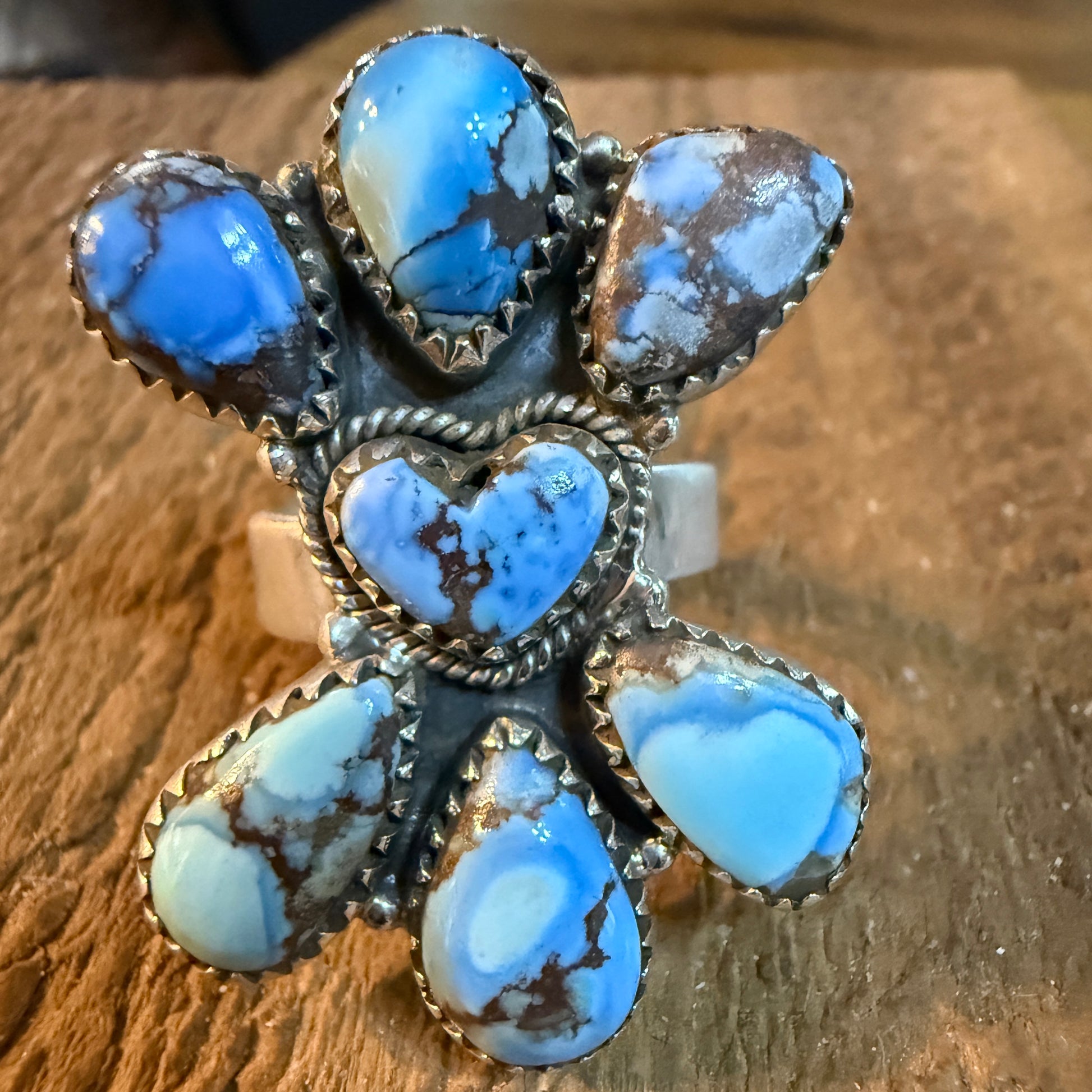 Golden Hills Turquoise Gemstone Oversized Heart Adjustable Ring in Sterling Silver Wild West Boho
