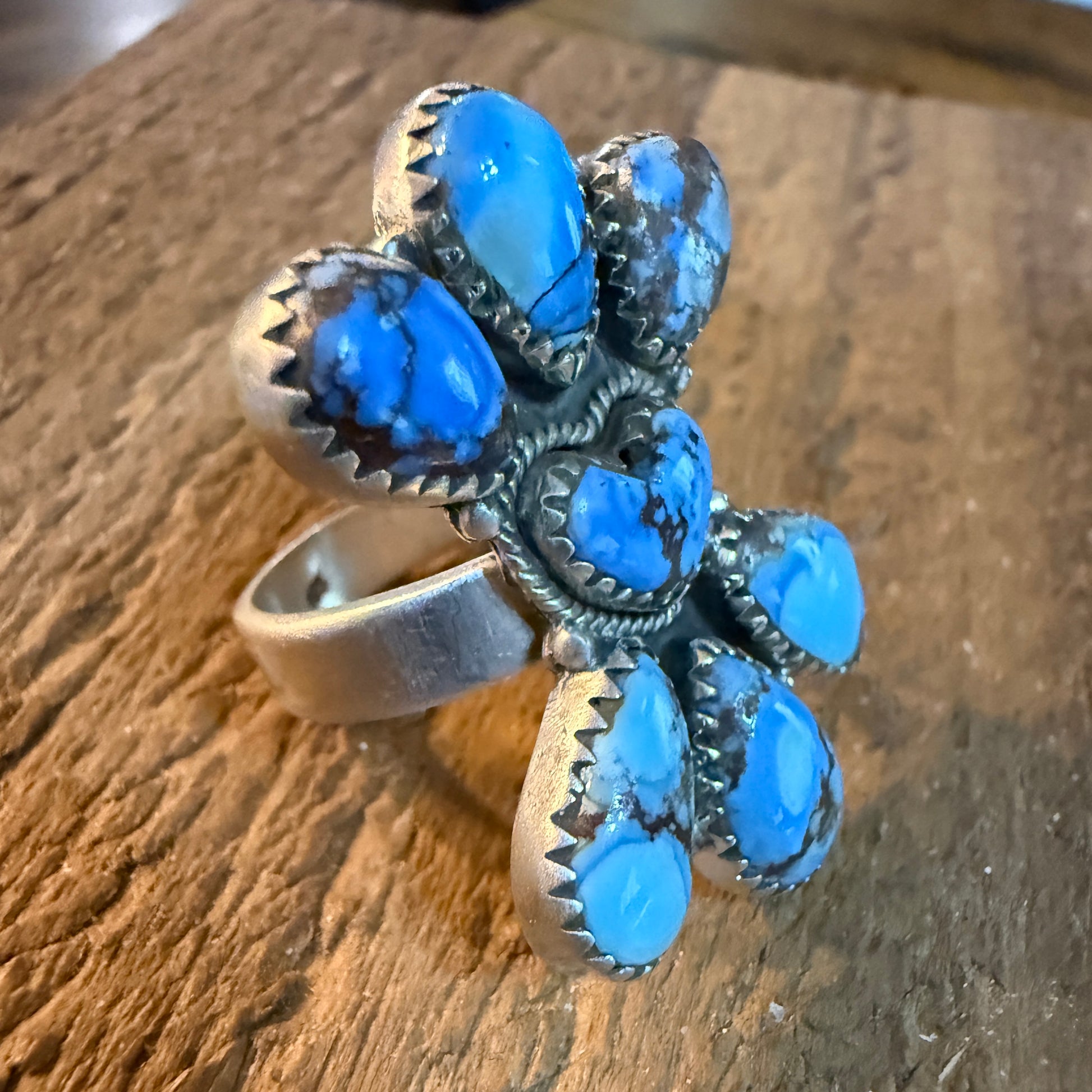 Golden Hills Turquoise Gemstone Oversized Heart Adjustable Ring in Sterling Silver Wild West Boho