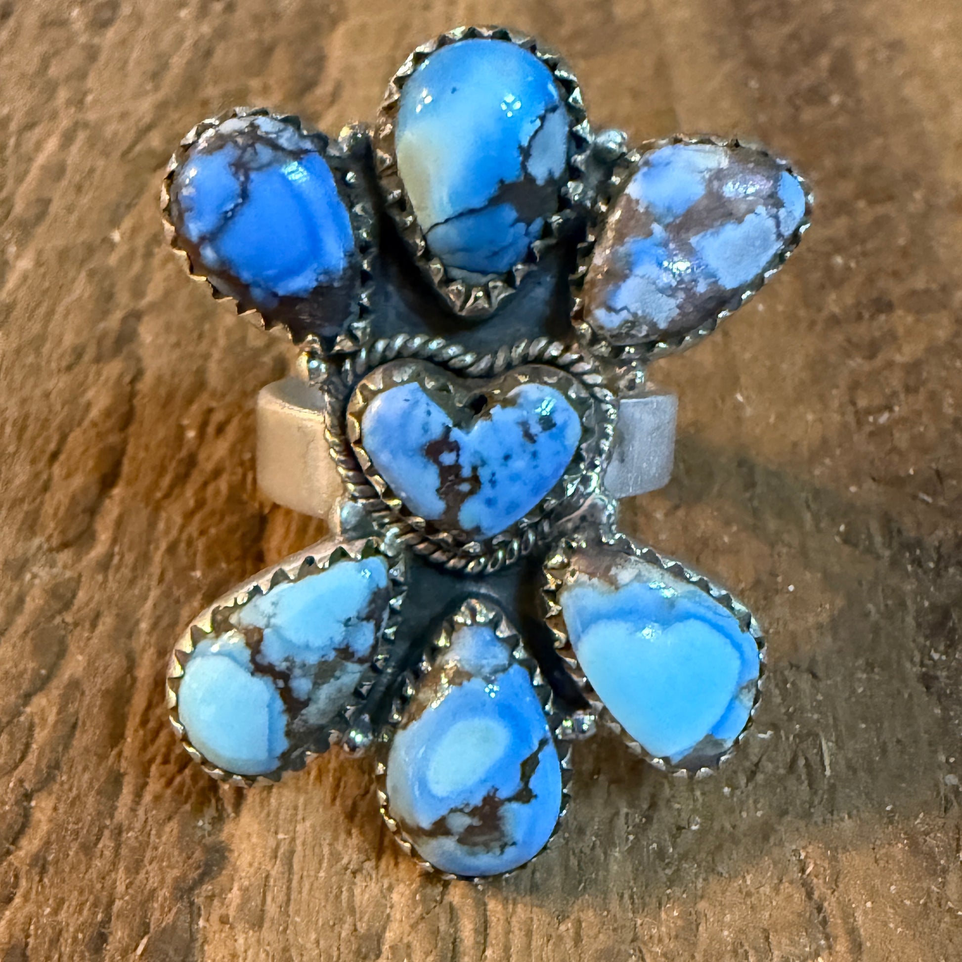Golden Hills Turquoise Gemstone Oversized Heart Adjustable Ring in Sterling Silver Wild West Boho