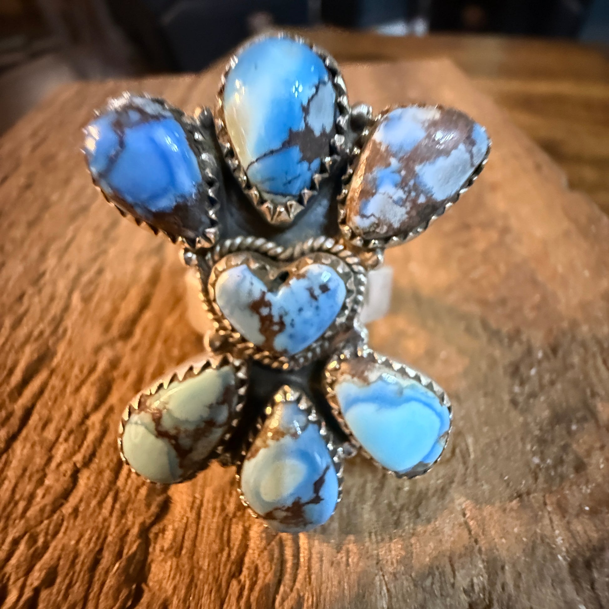 Golden Hills Turquoise Gemstone Oversized Heart Adjustable Ring in Sterling Silver Wild West Boho