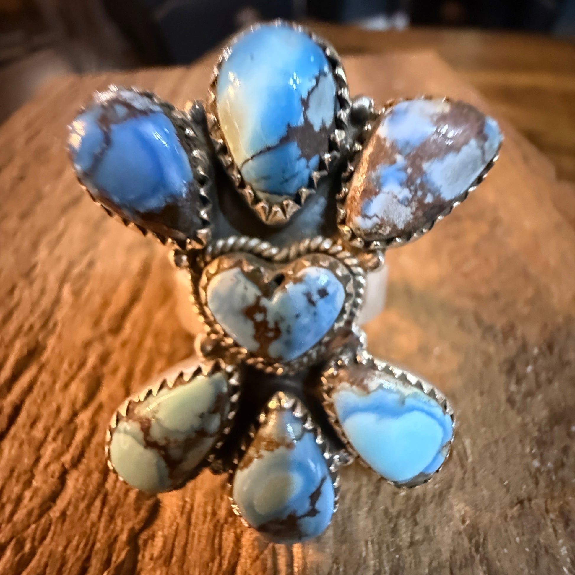 Golden Hills Turquoise Gemstone Oversized Heart Adjustable Ring in Sterling Silver Wild West Boho