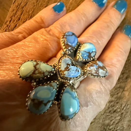 Golden Hills Turquoise Gemstone Oversized Heart Adjustable Ring in Sterling Silver Wild West Boho