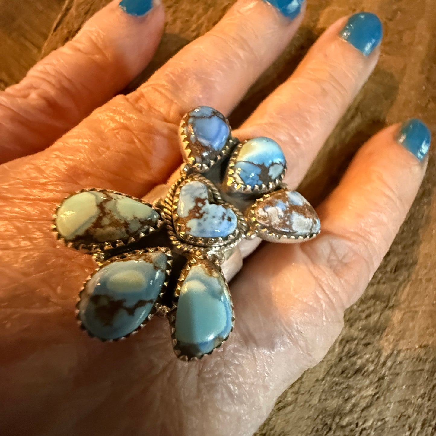 Golden Hills Turquoise Gemstone Oversized Heart Adjustable Ring in Sterling Silver Wild West Boho
