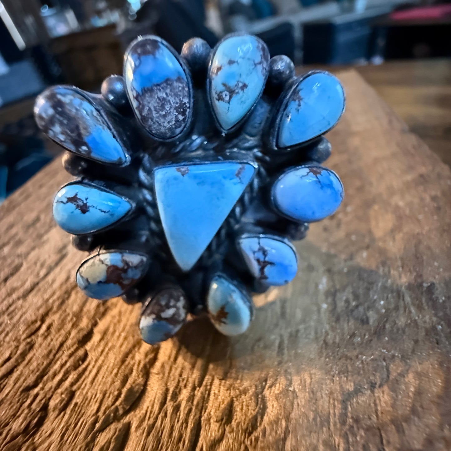 Wilson Dawles Navajo Handmade Golden Hills Turquoise Ring Adjustable in Sterling Silver Wild West Boho