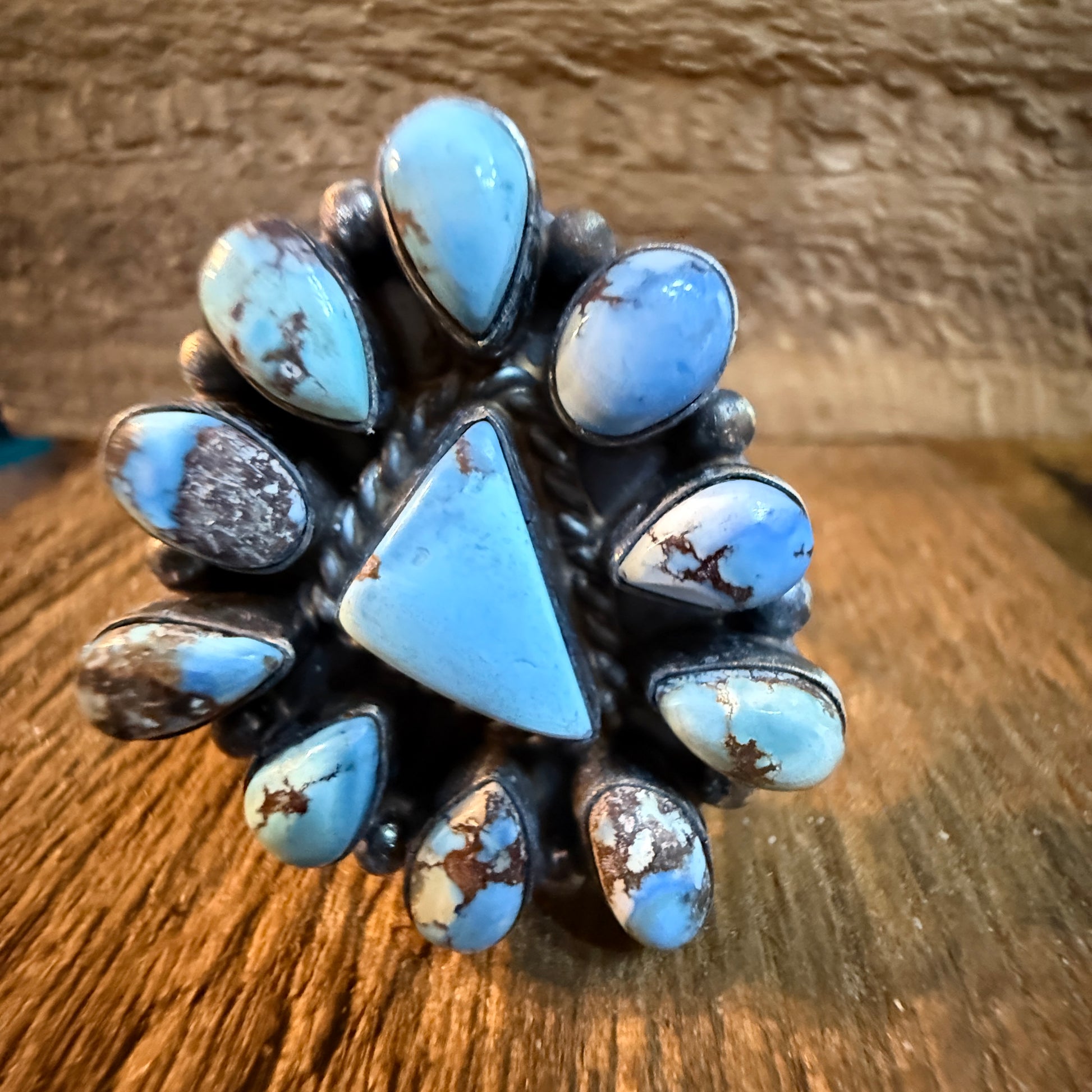 Wilson Dawles Navajo Handmade Golden Hills Turquoise Ring Adjustable in Sterling Silver Wild West Boho