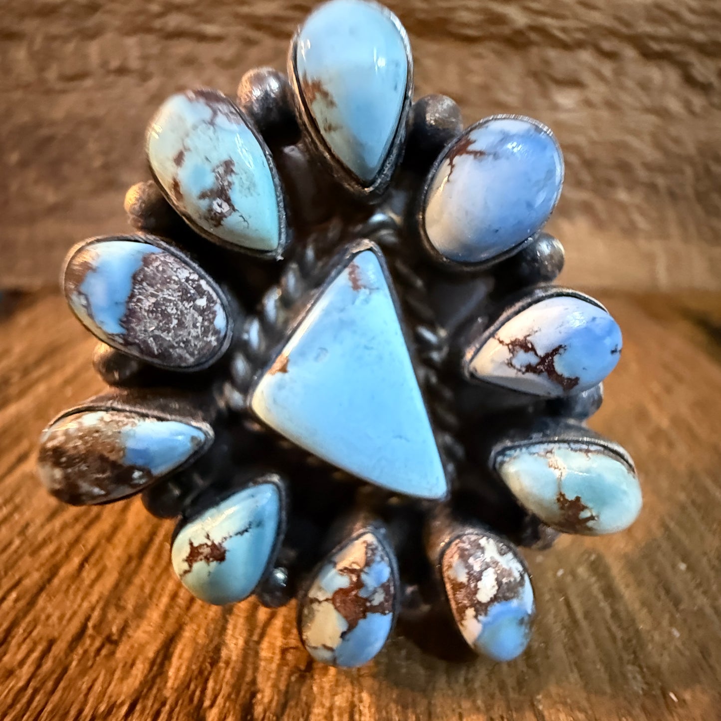 Wilson Dawles Navajo Handmade Golden Hills Turquoise Ring Adjustable in Sterling Silver Wild West Boho