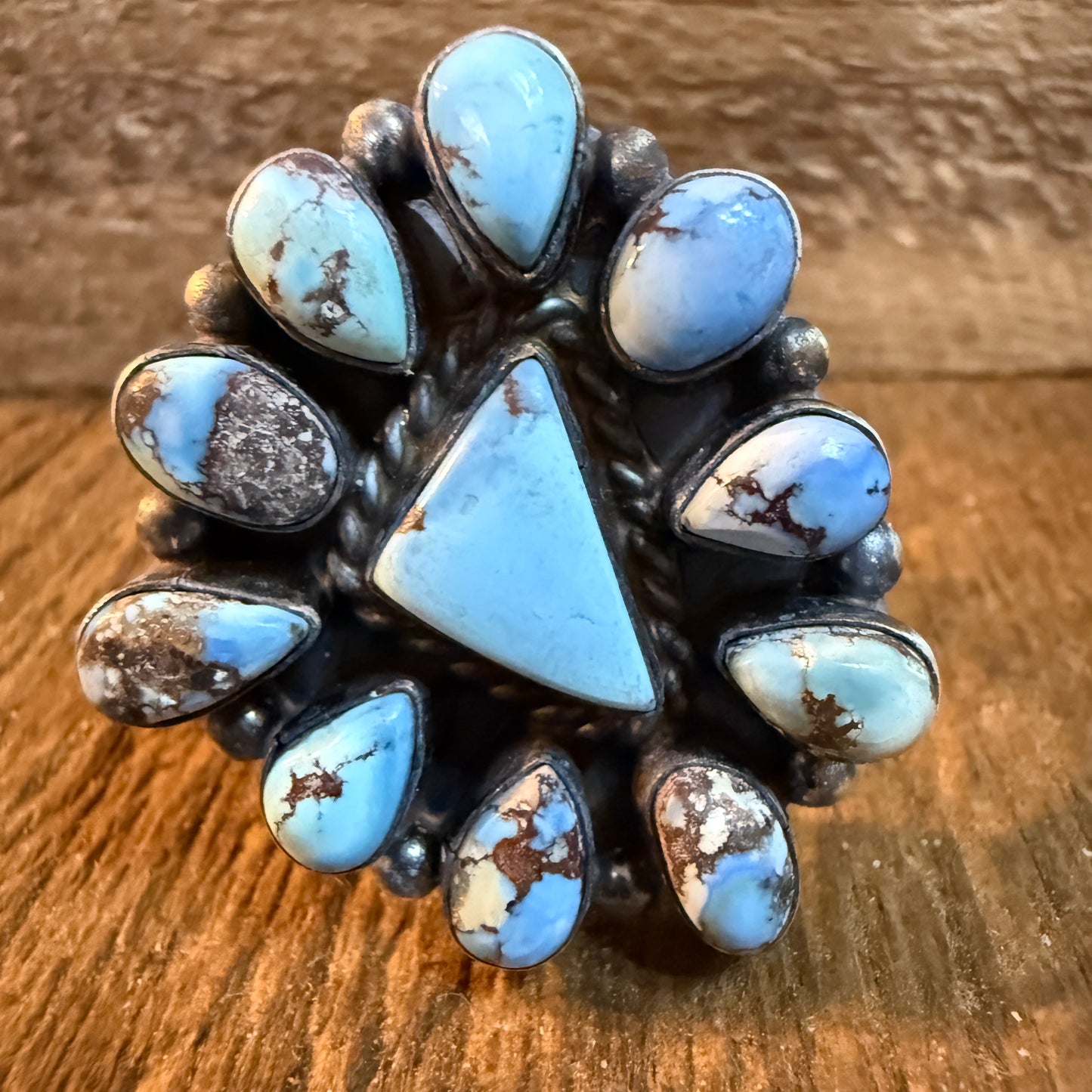 Wilson Dawles Navajo Handmade Golden Hills Turquoise Ring Adjustable in Sterling Silver Wild West Boho