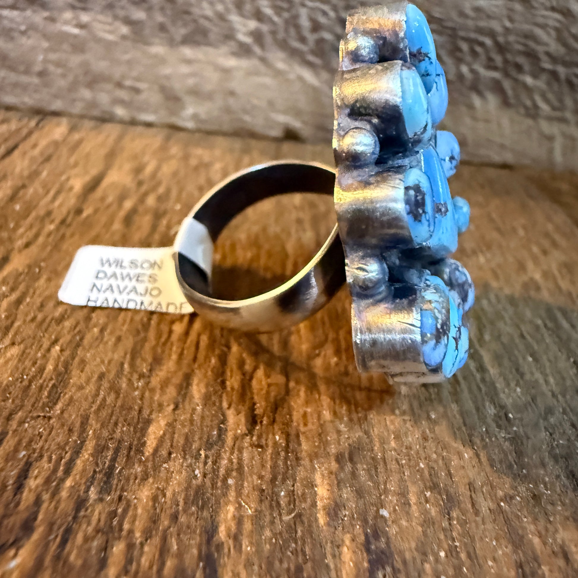 Wilson Dawles Navajo Handmade Golden Hills Turquoise Ring Adjustable in Sterling Silver Wild West Boho