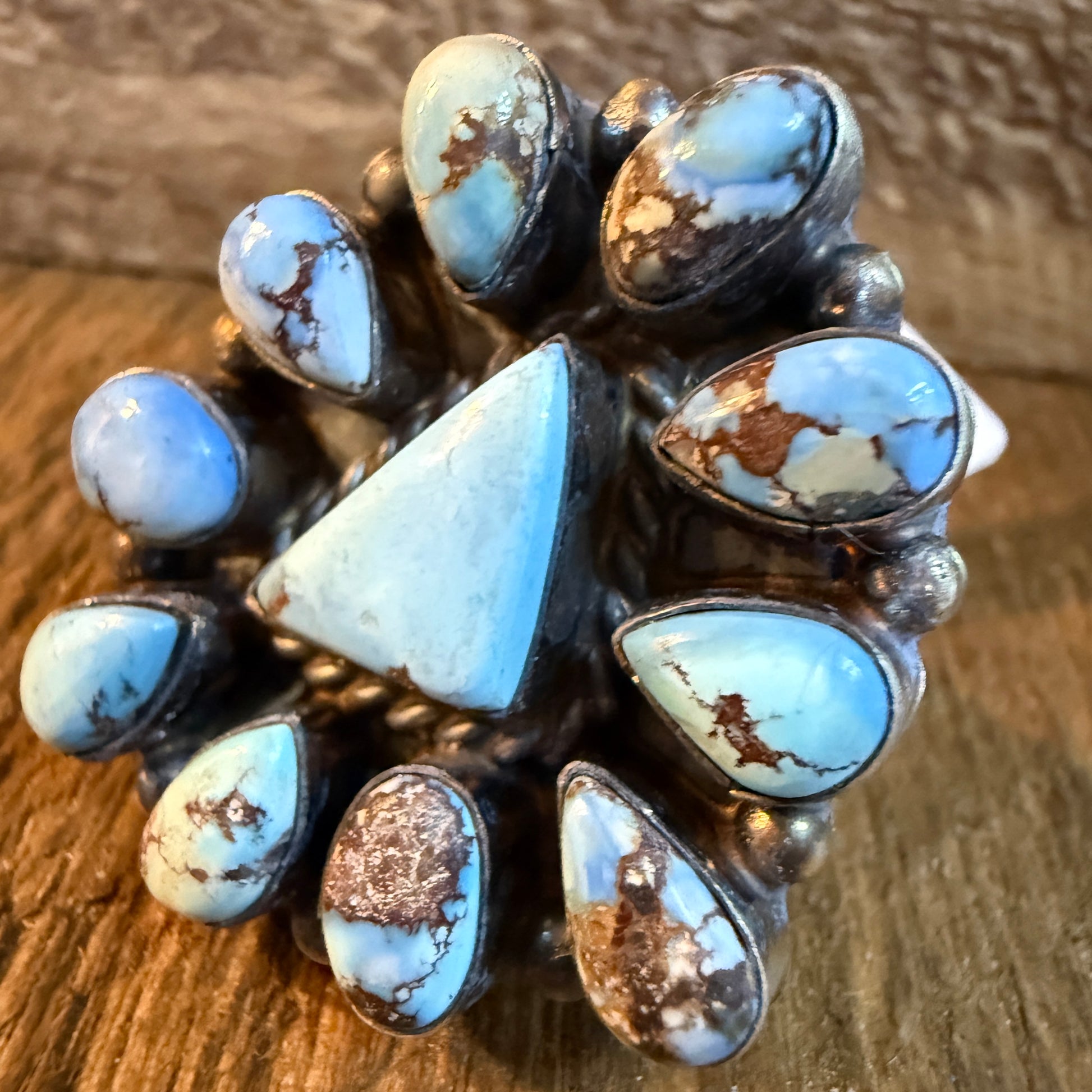 Wilson Dawles Navajo Handmade Golden Hills Turquoise Ring Adjustable in Sterling Silver Wild West Boho