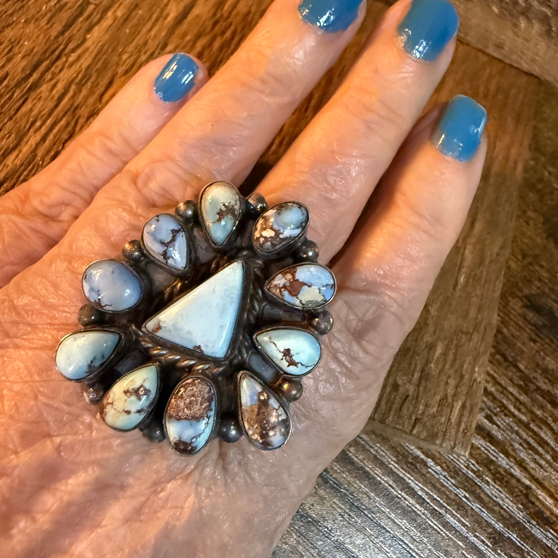 Wilson Dawles Navajo Handmade Golden Hills Turquoise Ring Adjustable in Sterling Silver Wild West Boho