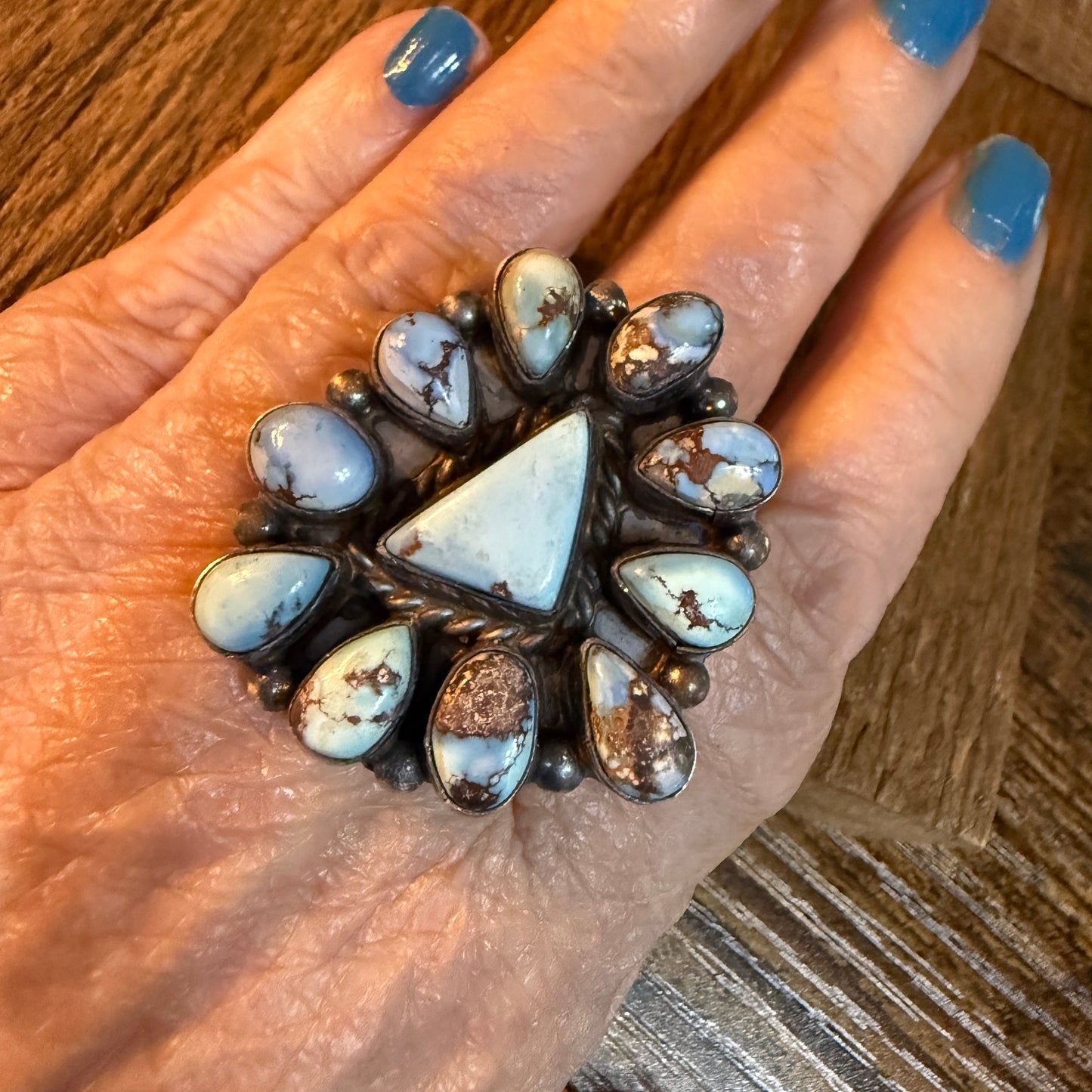 Wilson Dawles Navajo Handmade Golden Hills Turquoise Ring Adjustable in Sterling Silver Wild West Boho