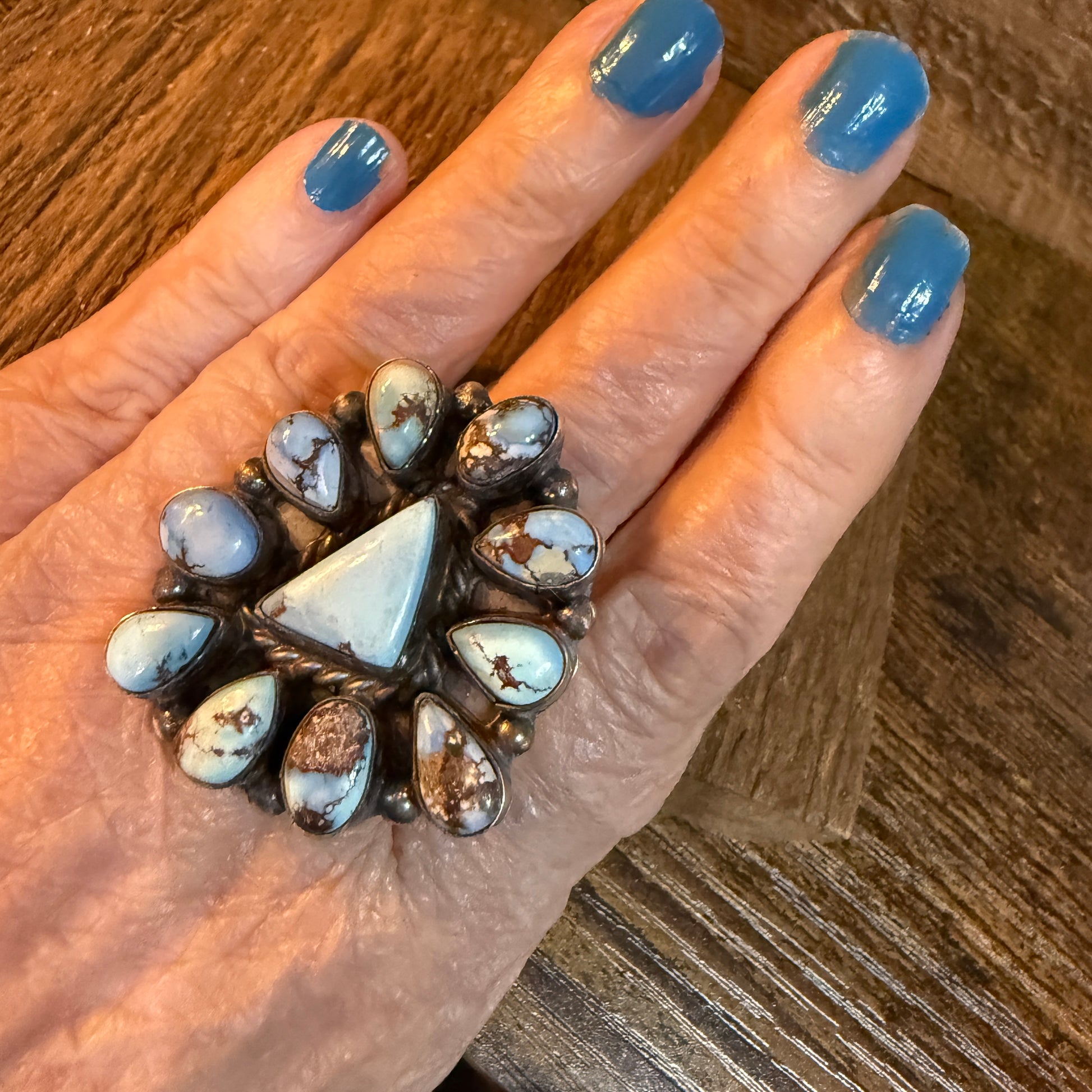 Wilson Dawles Navajo Handmade Golden Hills Turquoise Ring Adjustable in Sterling Silver Wild West Boho